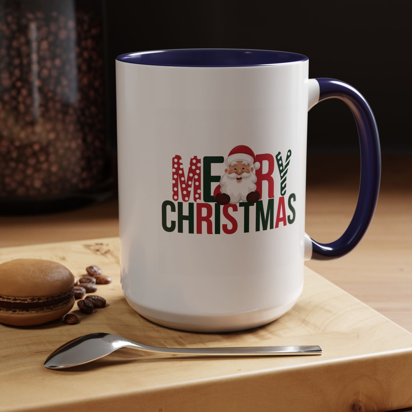 Christmas Mug - Merry Christmas Green & Red Text Santa