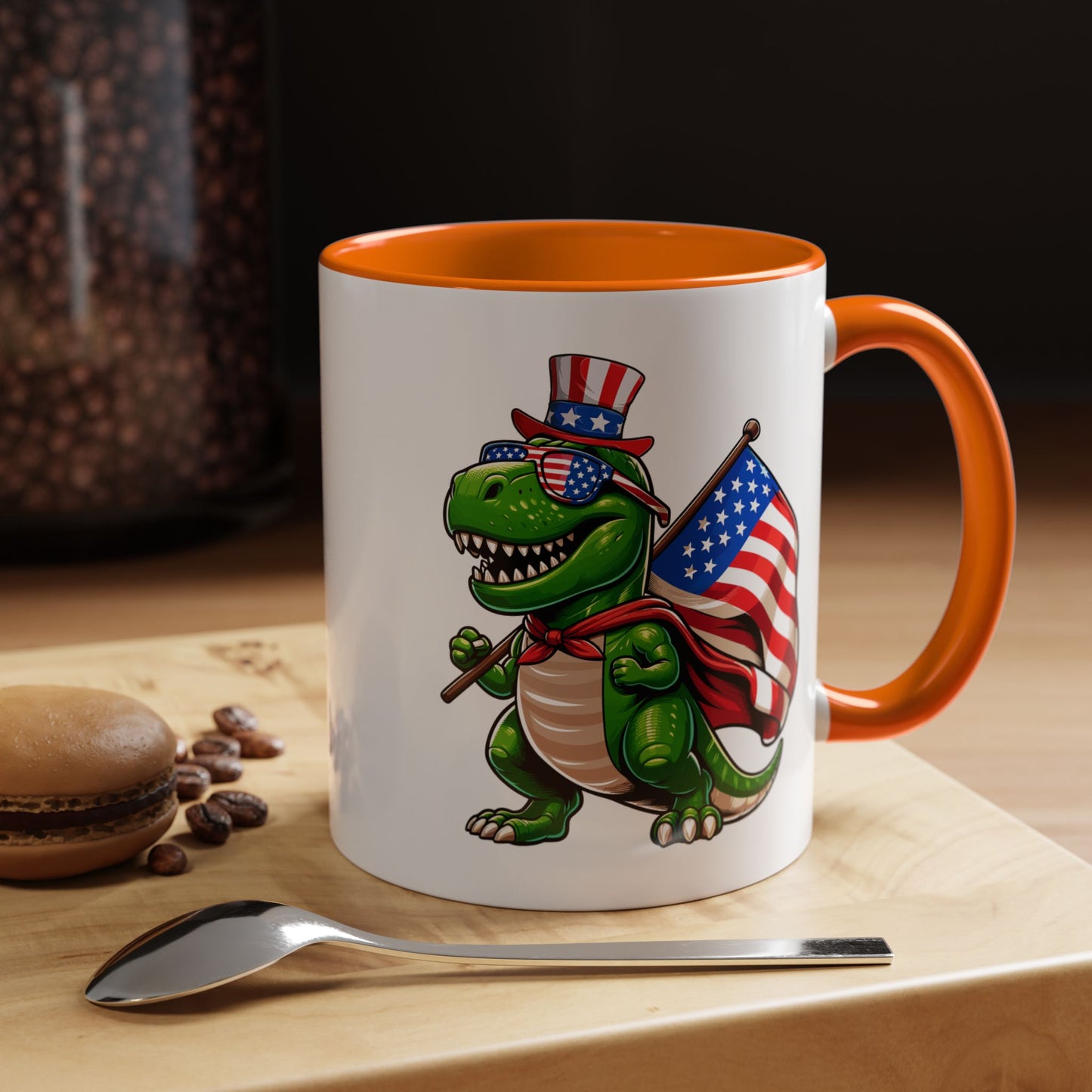 4th of July Mug - T Rex Dinosaur USA Flag