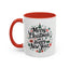Christmas Mug - Merry Christmas and a Happy New Year Black Text Tree Ornaments Presents