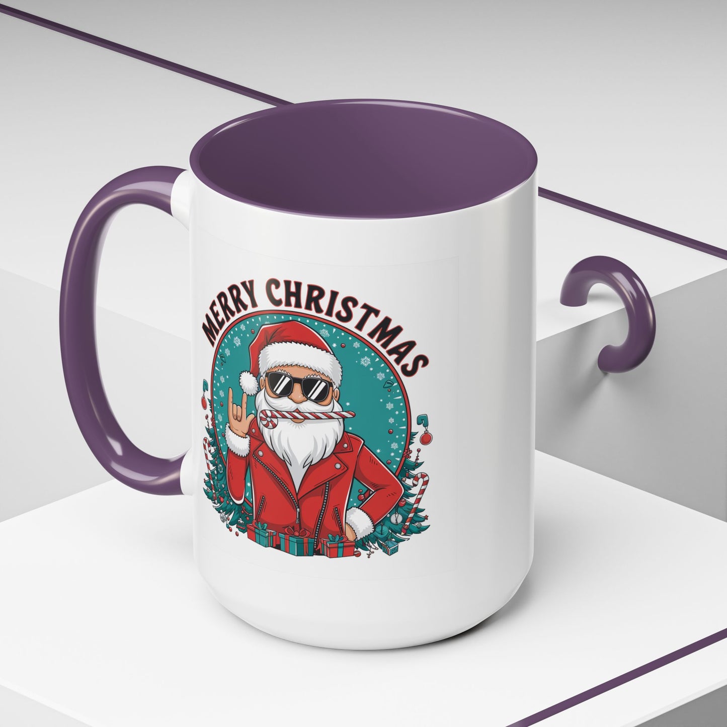 Christmas Mug - Merry Christmas Black & Red Text Cool Santa