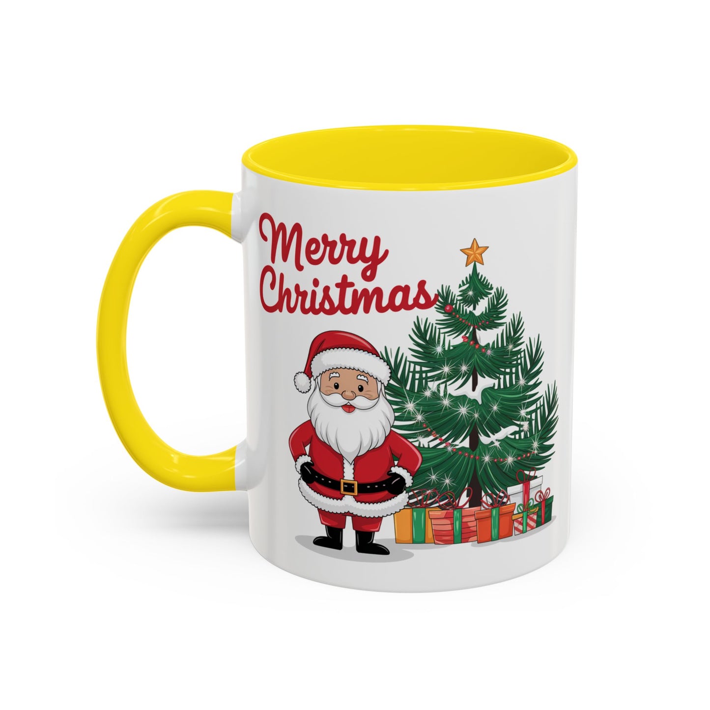Christmas Mug - Merry Christmas Red Text Santa Tree Presents