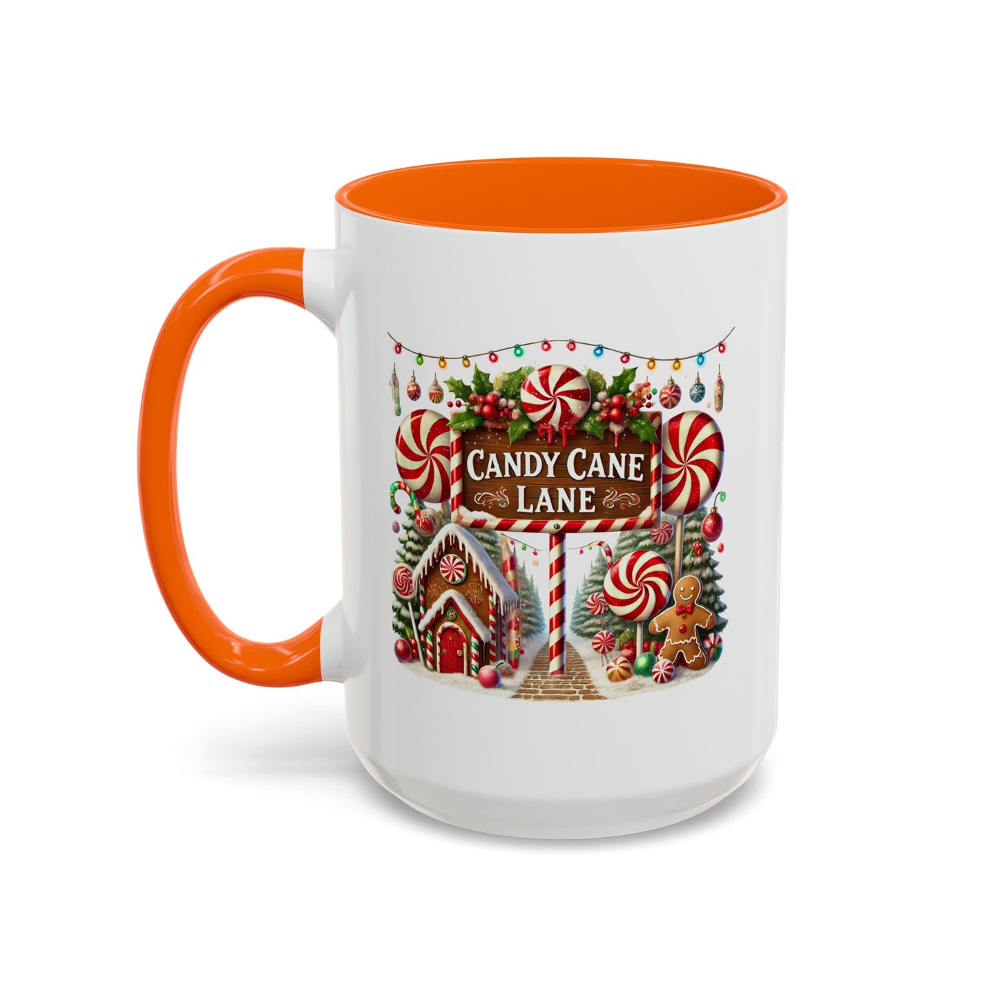 Christmas Mug - Candy Cane Lane White Text Ornaments Candy