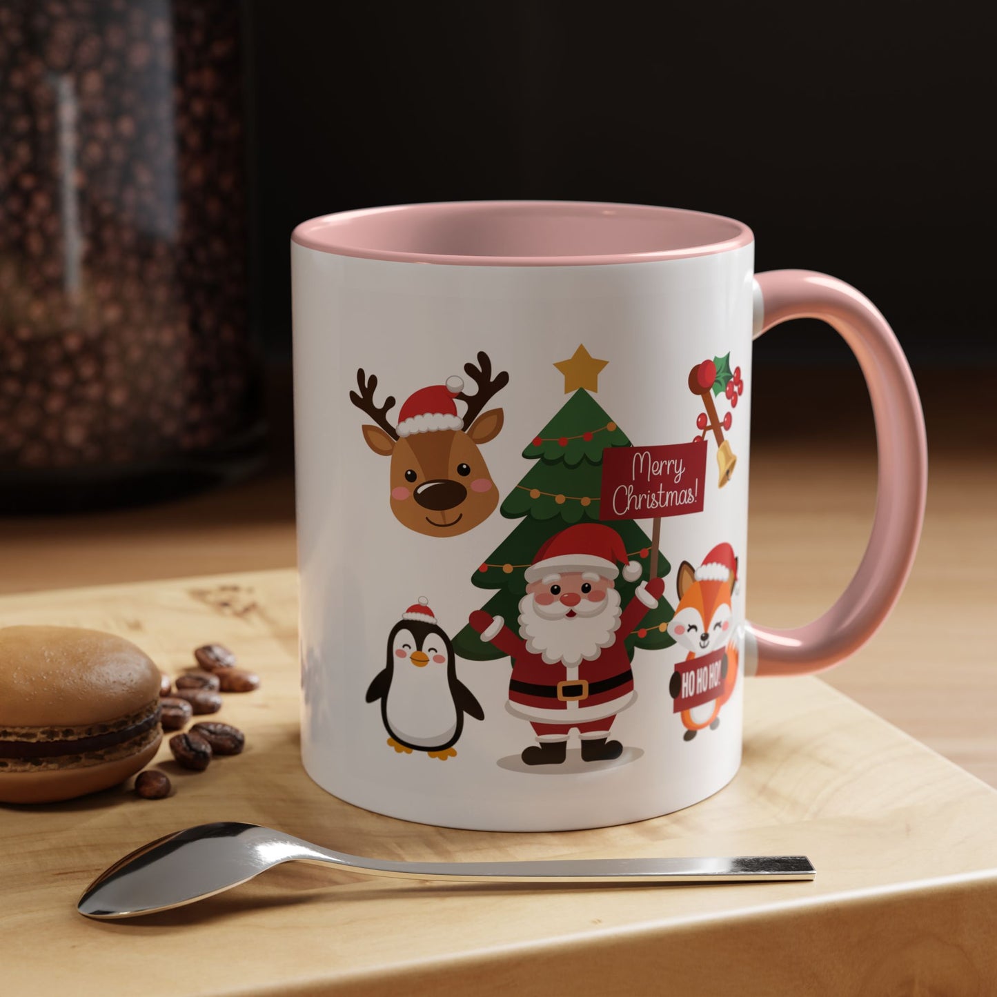 Christmas - Merry Christmas White Text Santa Reindeer Penguin Fox