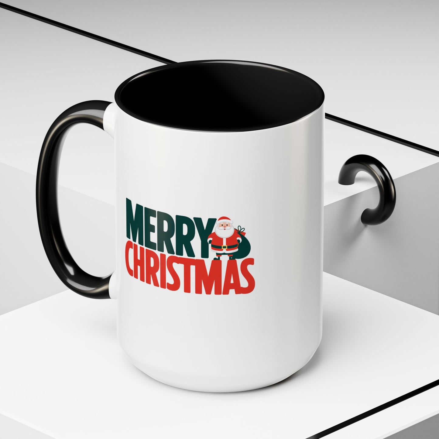 Christmas Mug - Merry Christmas Green & Red Text Santa Bag
