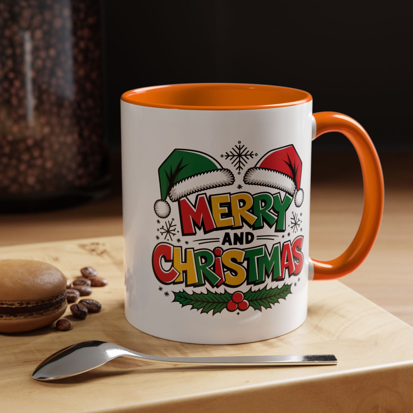 Christmas Mug - Merry Christmas Red Yellow & Green Text Green & Red Hat