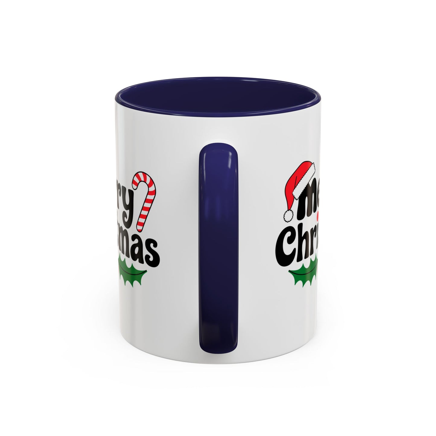 Christmas Mug - Merry Christmas Black Text Hat Candy Cane Mistletoe