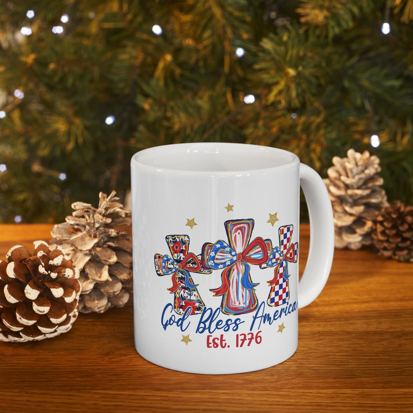 4th of July Mug - God Bless America Patriotic Cross