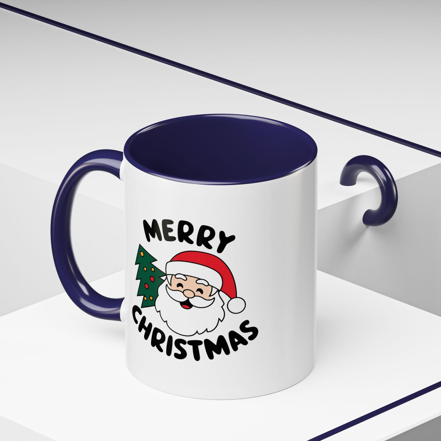 Christmas Mug - Merry Christmas Black Text Santa Tree