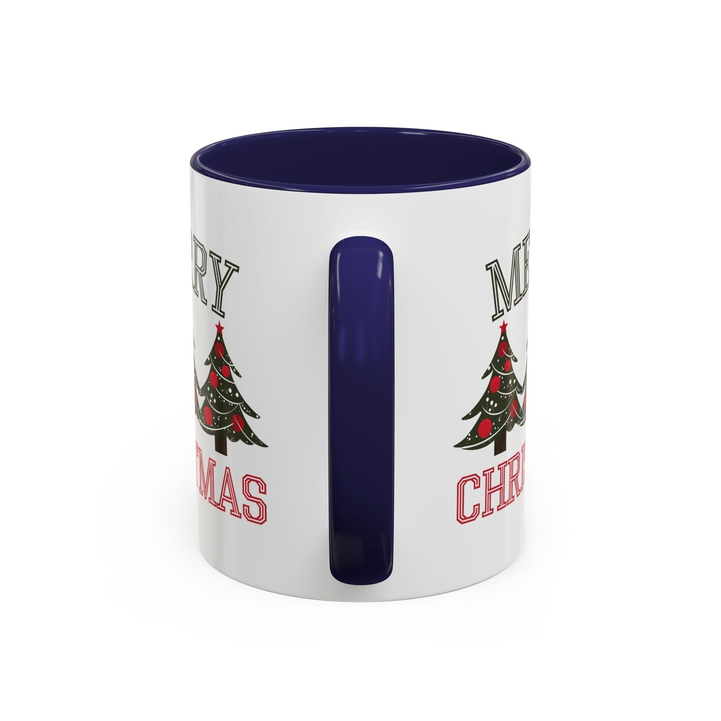 Christmas Mug - Merry Christmas Green & Red Text Decorative Trees