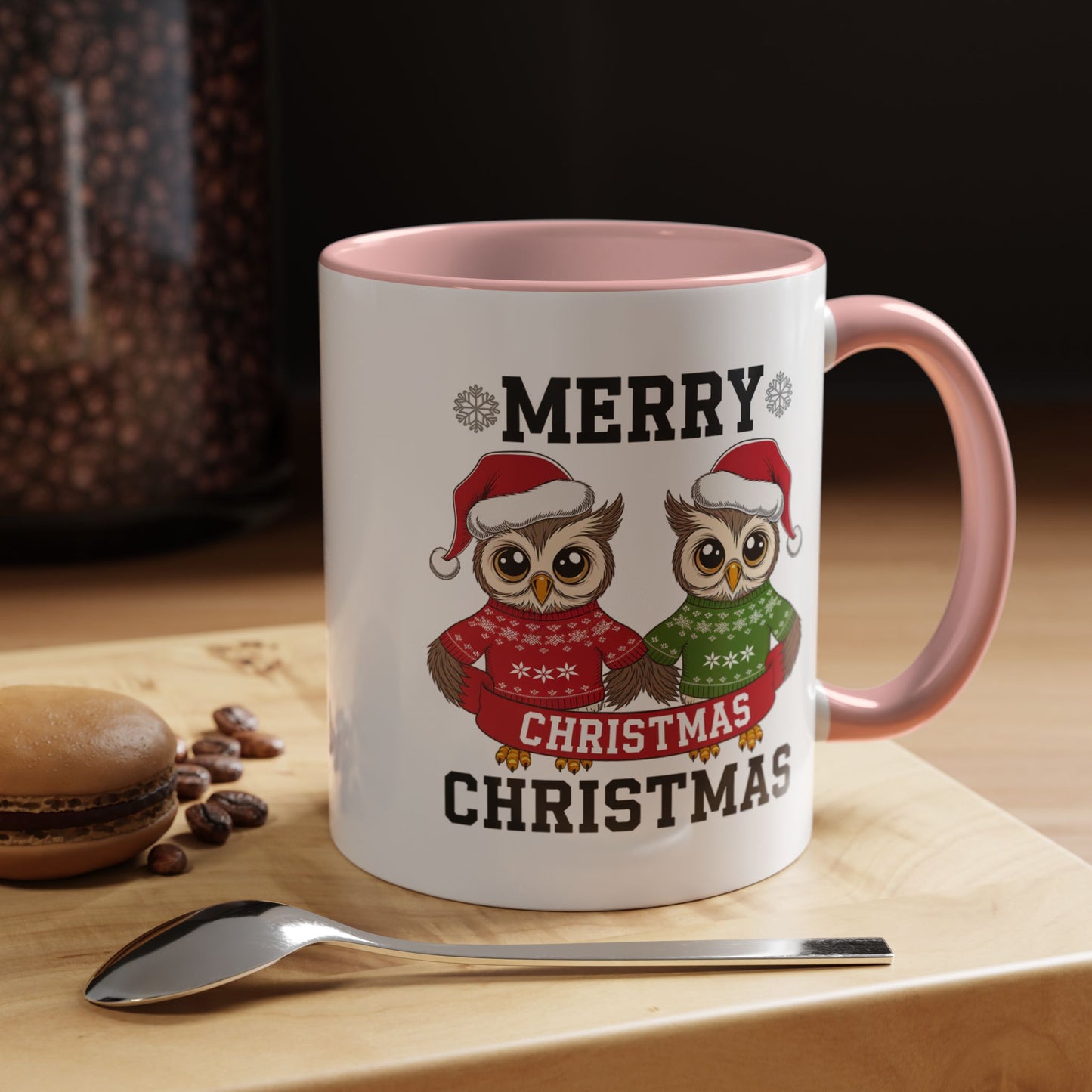 Christmas Mug - Merry Christmas Black Text Owls