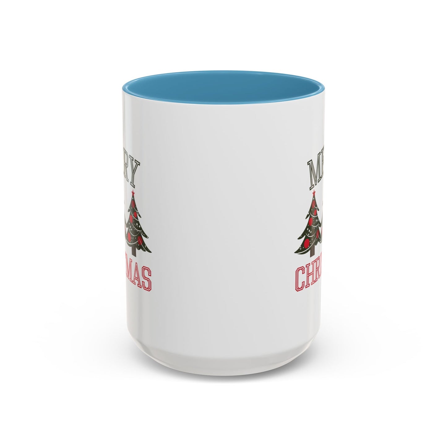 Christmas Mug - Merry Christmas Green & Red Text Decorative Trees