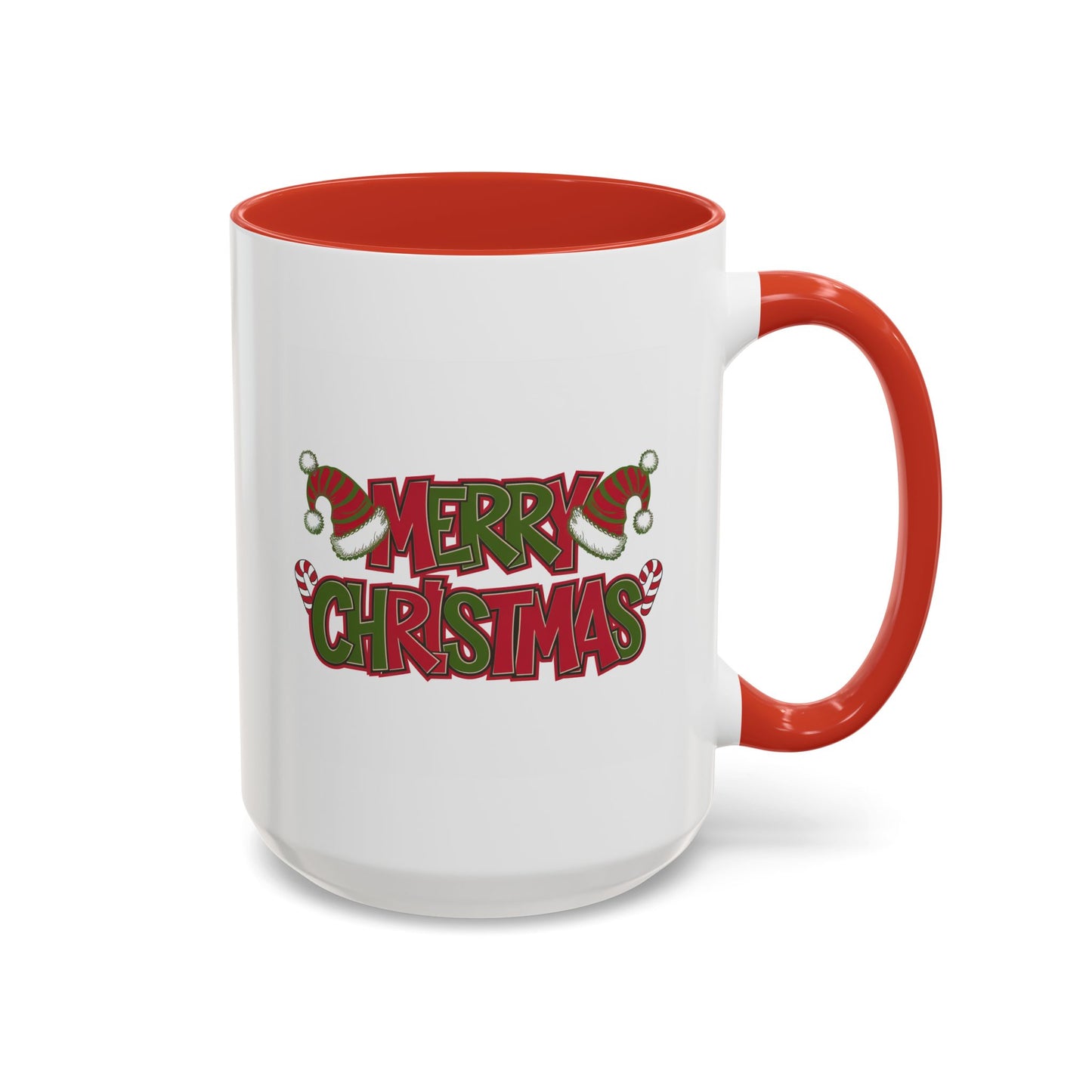 Christmas Mug - Merry Christmas Red & Green Text Hats Candy Canes