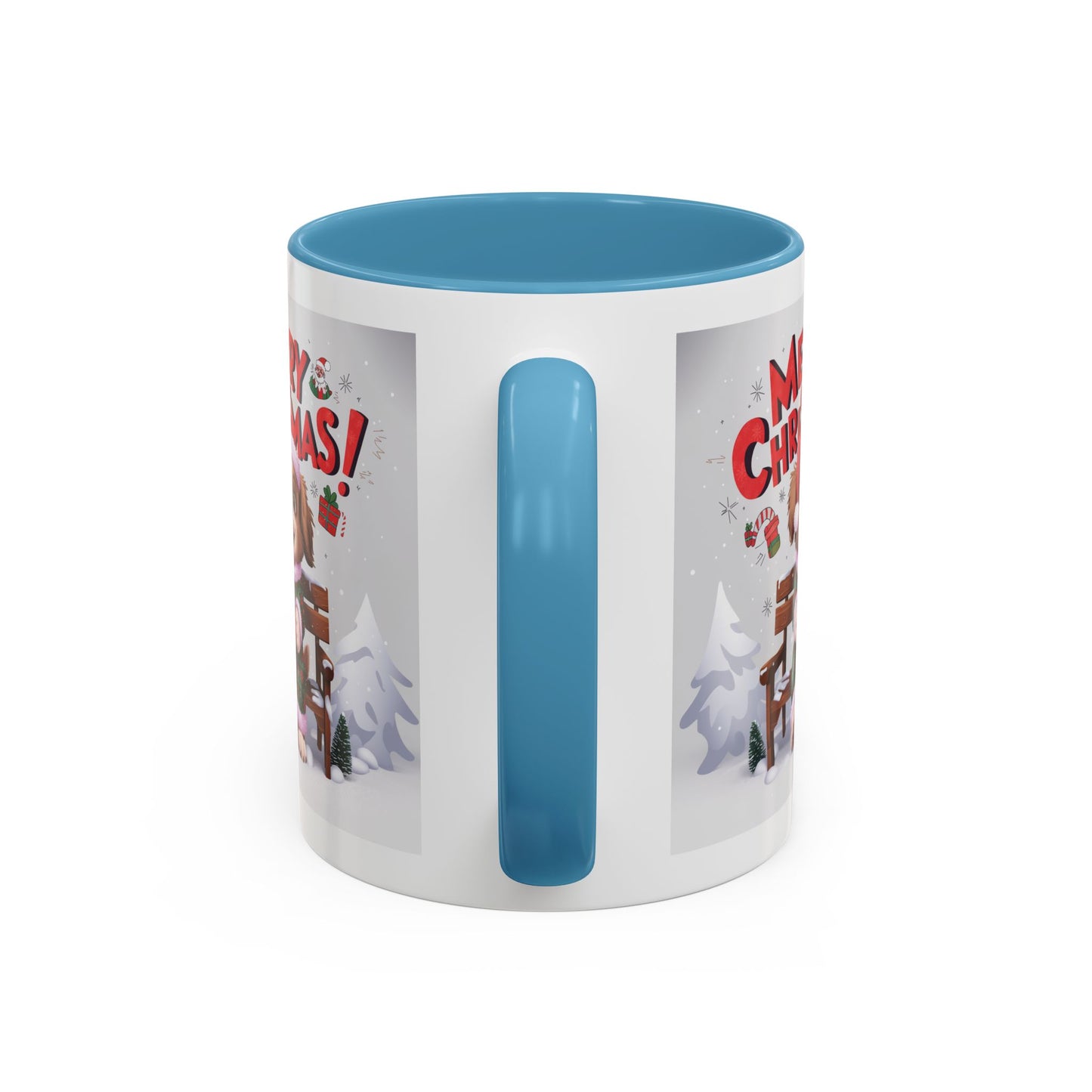 Christmas Mug - Merry Christmas Red Text Puppy Green & Red Top
