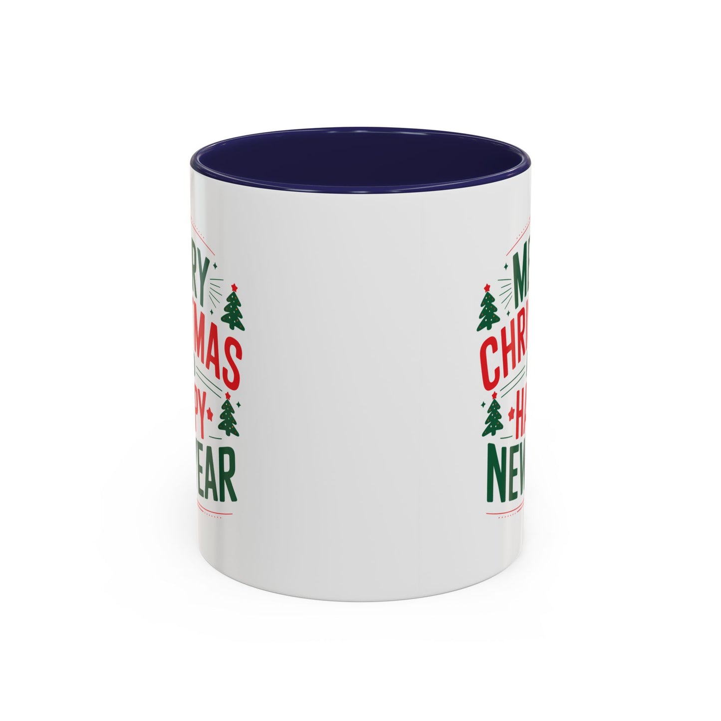 Christmas Mug - Merry Christmas and a Happy New Year Green & Red Text Trees Stars