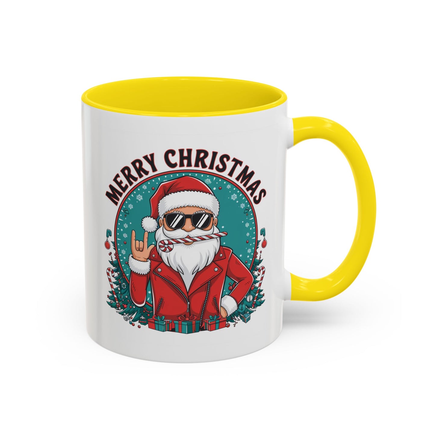 Christmas Mug - Merry Christmas Black & Red Text Cool Santa