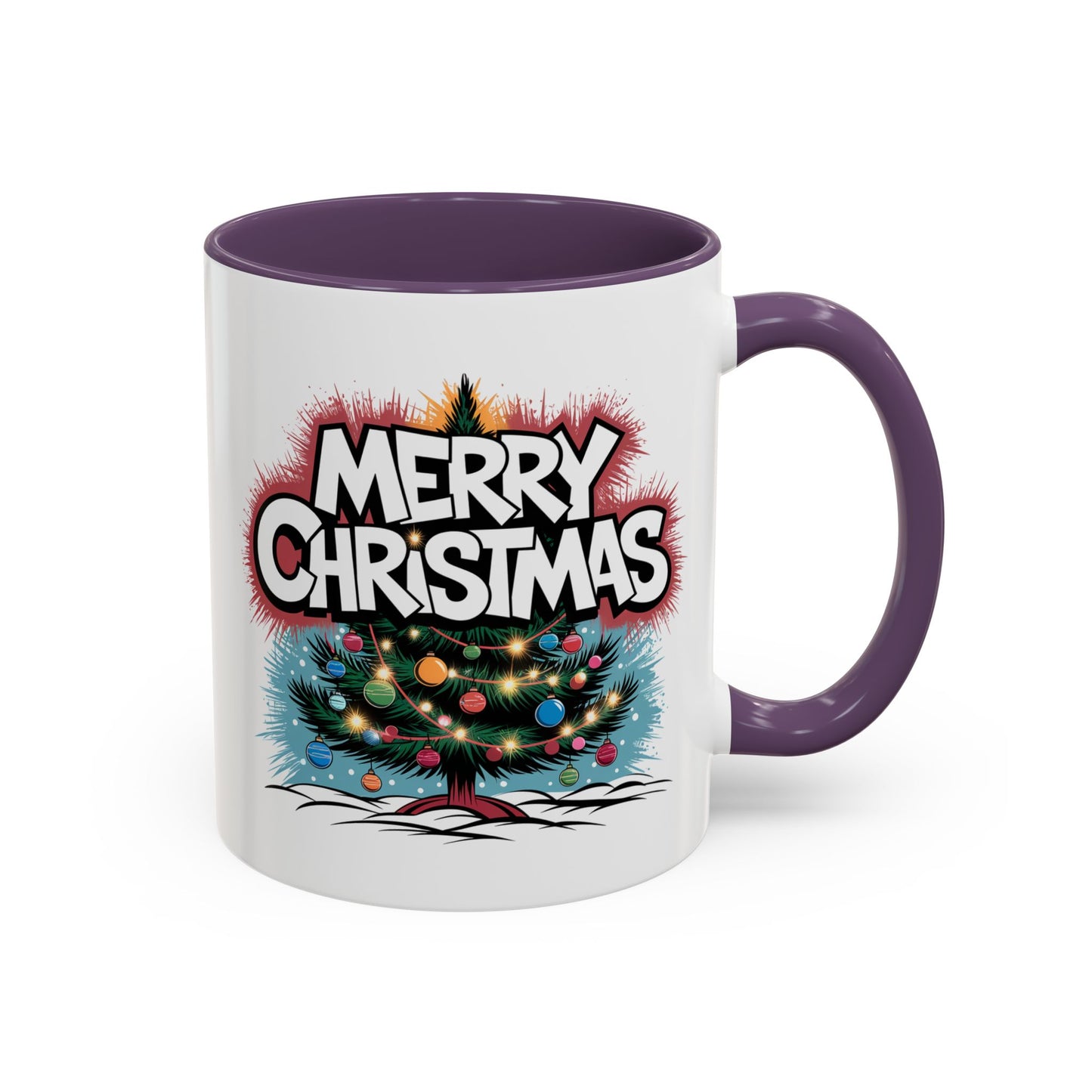 Christmas Mug - Merry Christmas White & Red Text Tree Lights