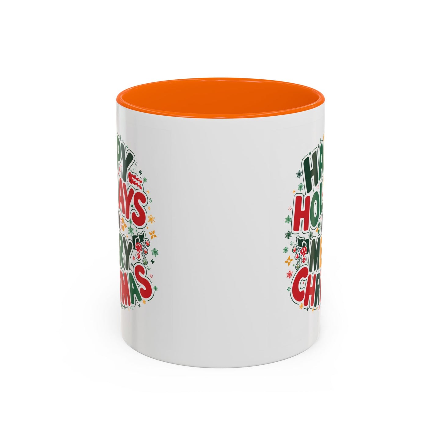 Christmas Mug - Happy Holidays and Merry Christmas Blue Green Yellow Red Text