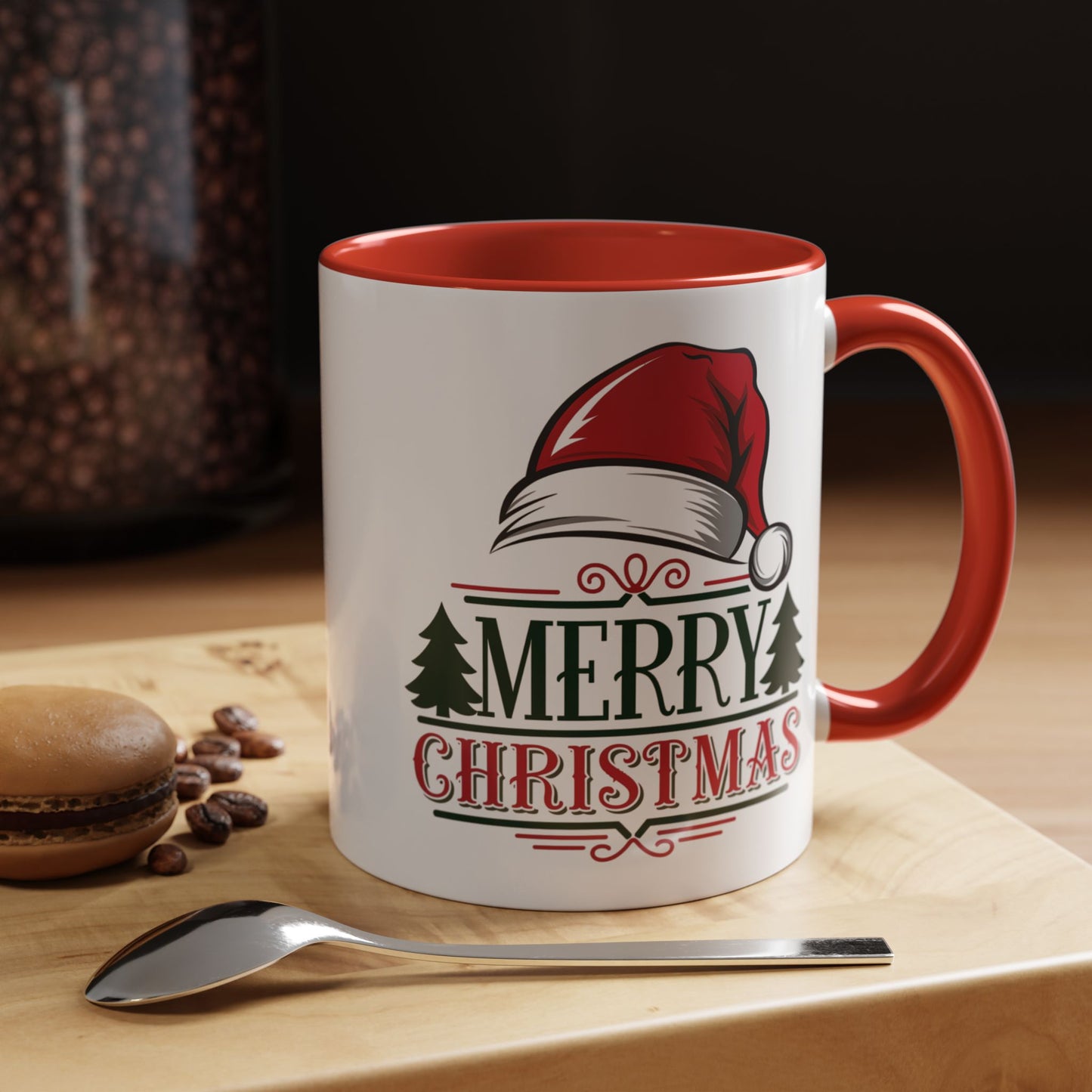 Christmas Mug - Merry Christmas Green & Red Text Red Hat