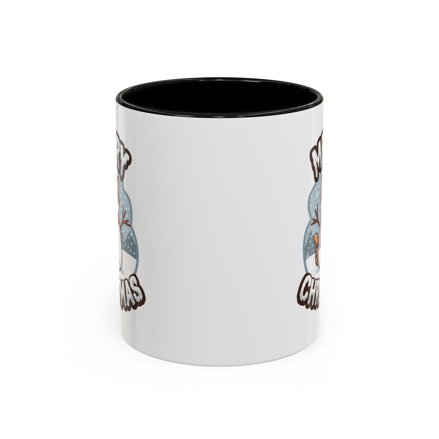 Christmas Mug - Merry Christmas Black & White Text Snowman Cat