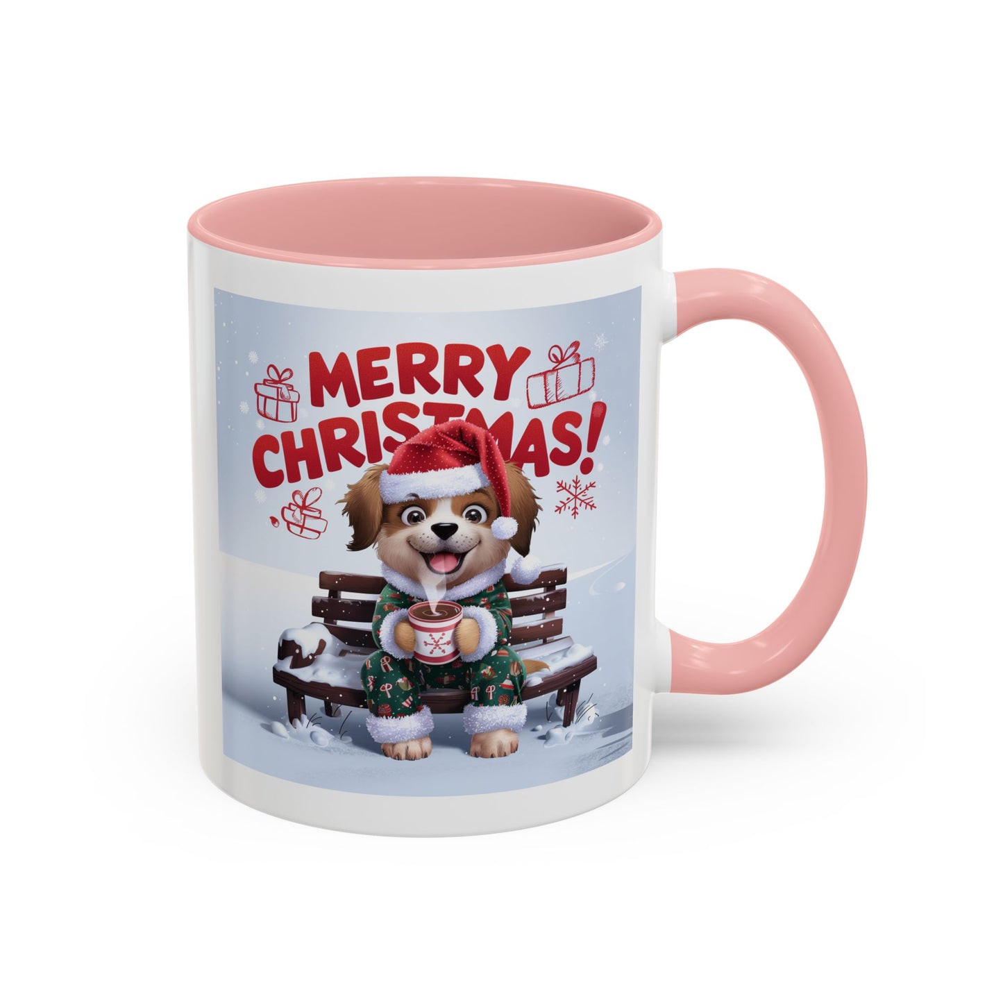 Christmas Mug - Merry Christmas Red Text Puppy Green Top 2