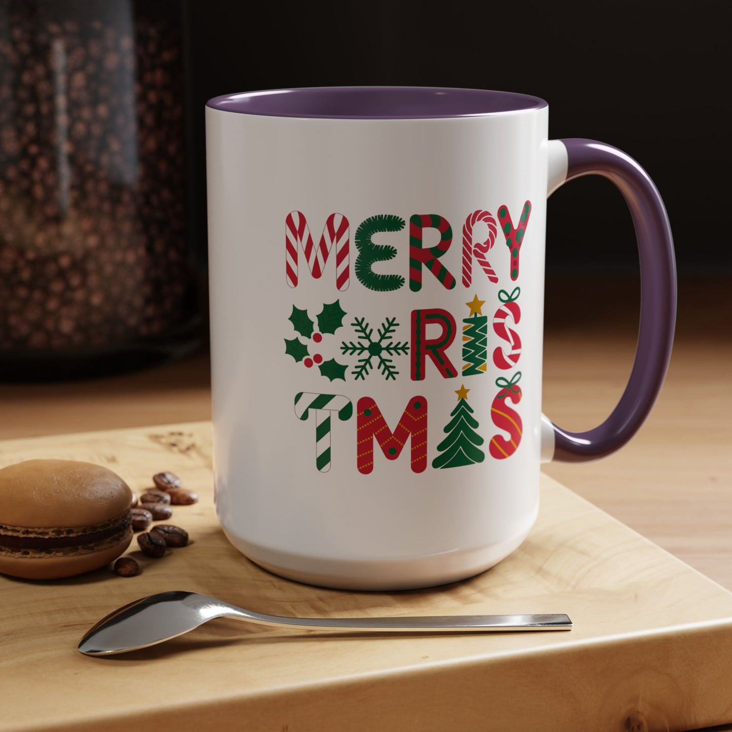 Christmas Mug - Merry Christmas Red Green & Gold Decorative Text