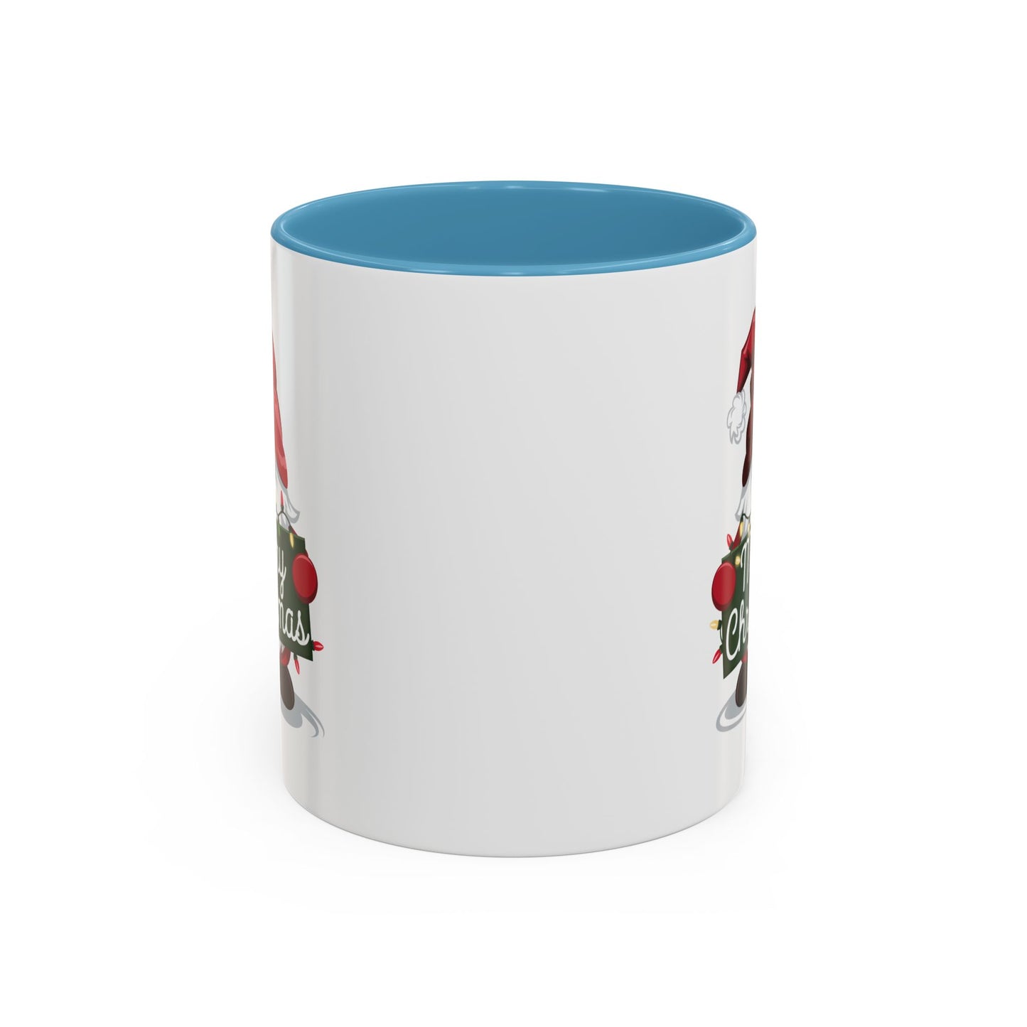 Christmas Mug - Merry Christmas White & Green Text Gnome Lights
