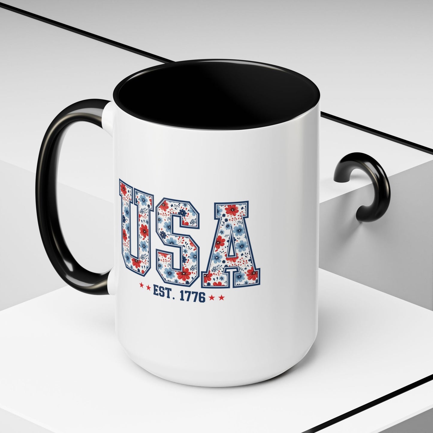 4th of July Mug - USA EST 1776 Floral