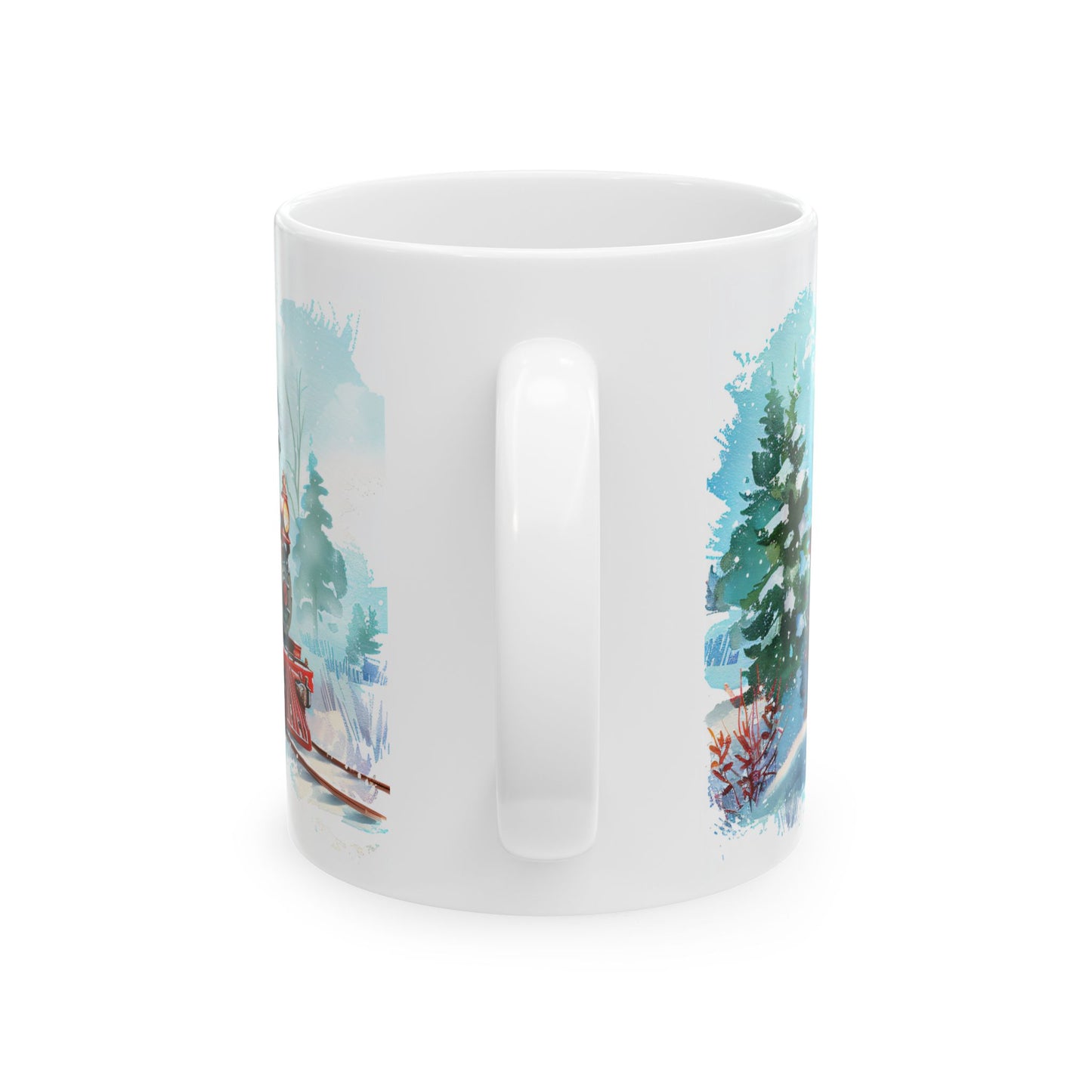 Christmas Mug - Snowman Trees Train
