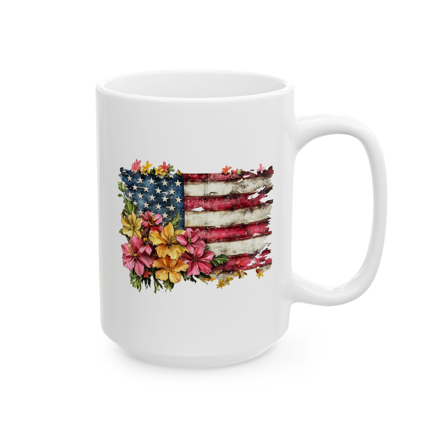 4th of July Mug - Floral AmericanFlag