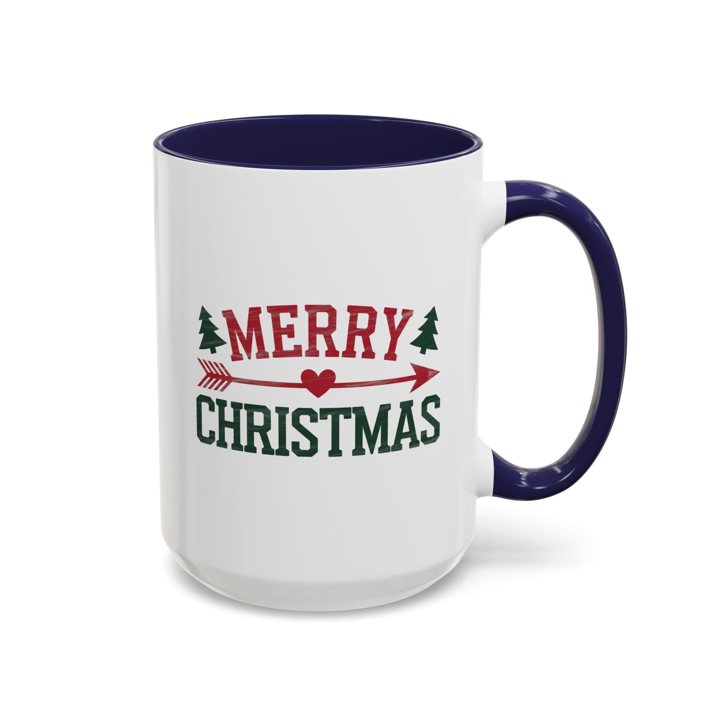 Christmas Mug - Merry Christmas Red & Green Text Heart Arrow Trees