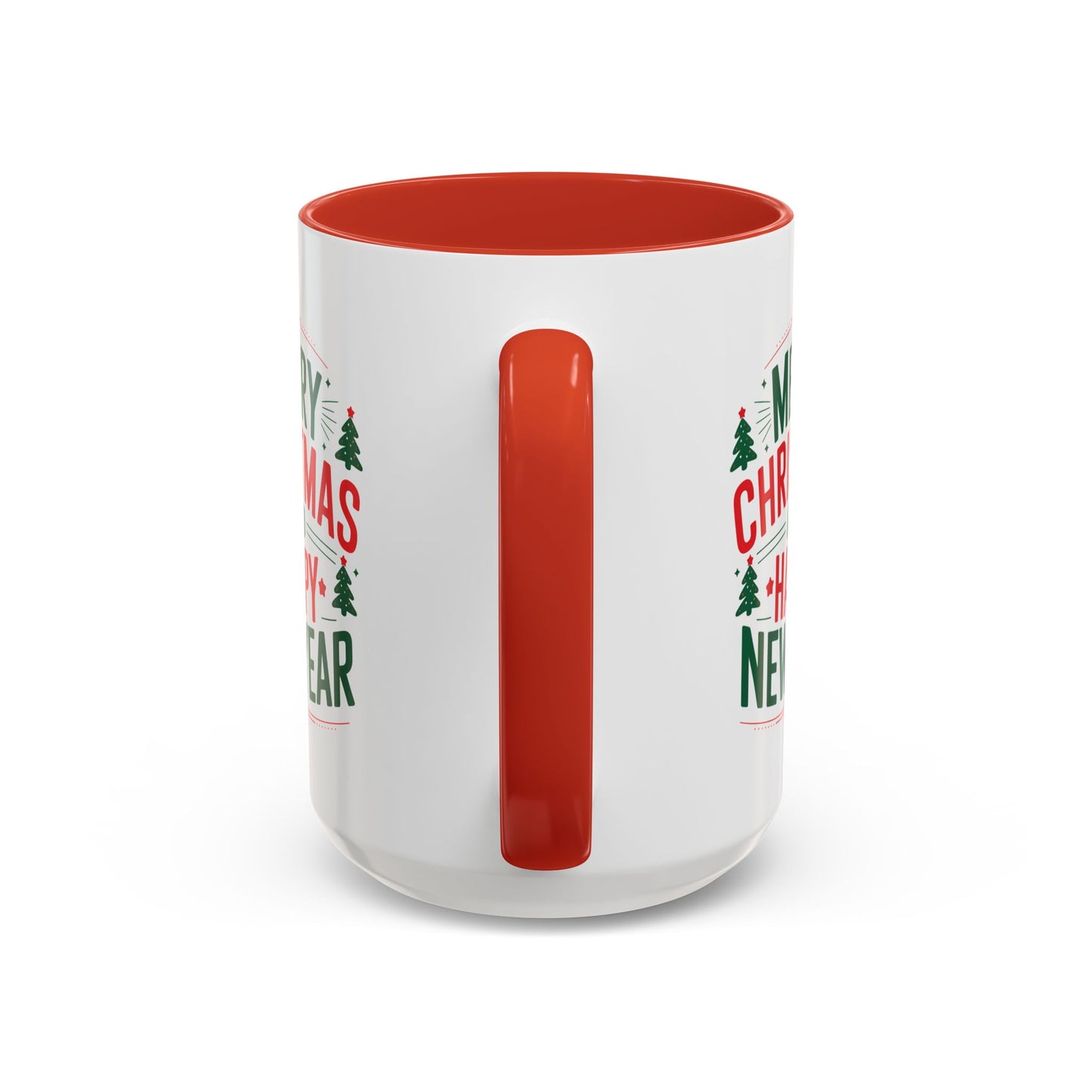 Christmas Mug - Merry Christmas and a Happy New Year Green & Red Text Trees Stars