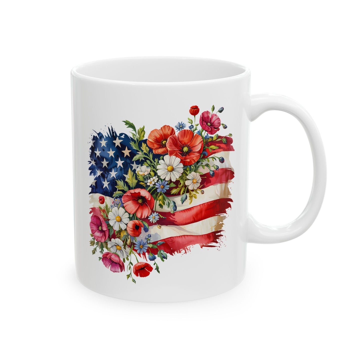4th of July Mug - Floral American Flag