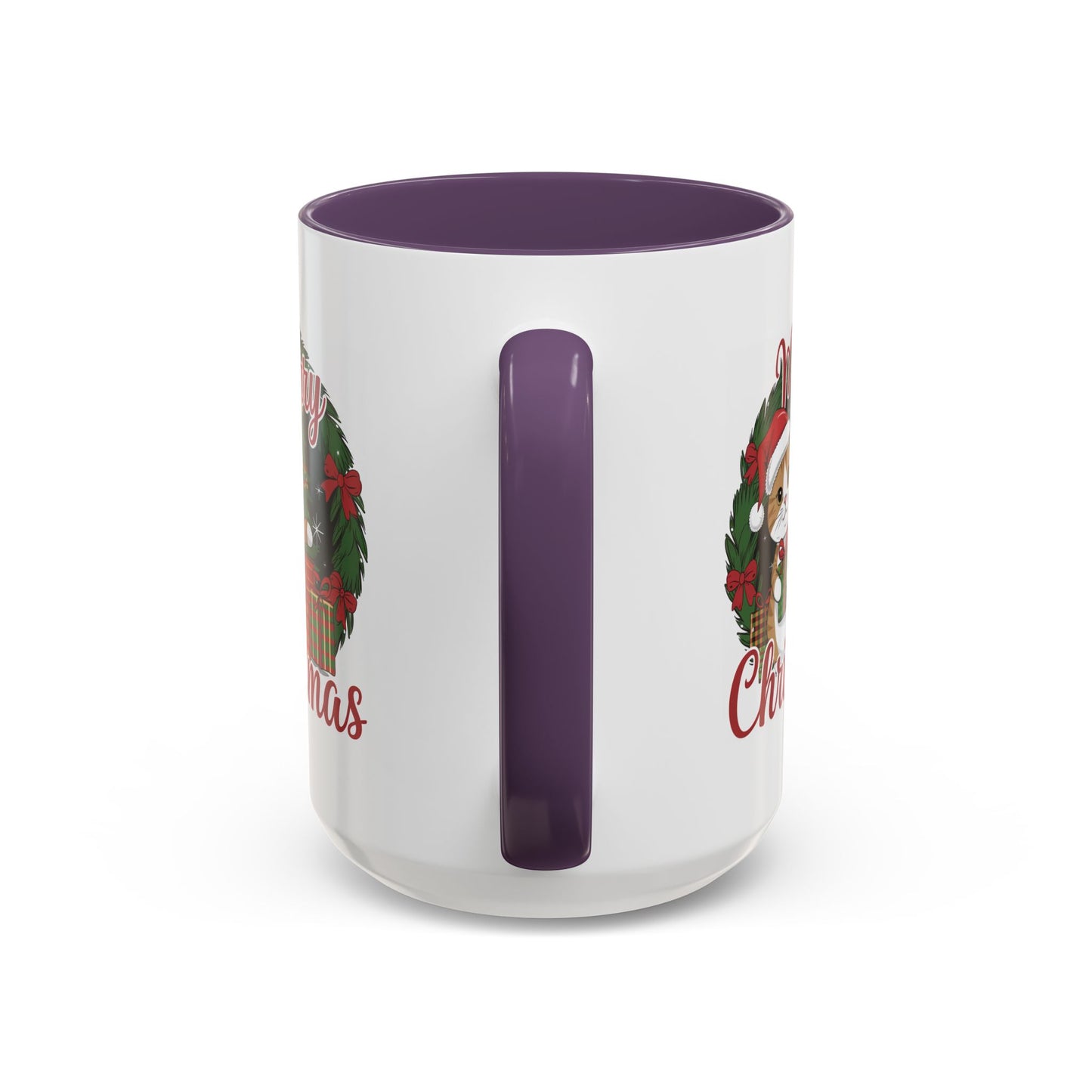 Christmas Mug - Merry Christmas Red Text Cat Presents Wreath