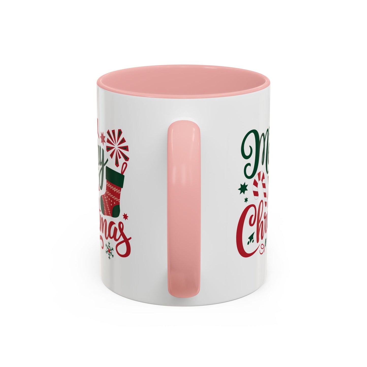 Christmas Mug - Merry Christmas Green & Red Text Star Candy Cane Stocking Snowflake