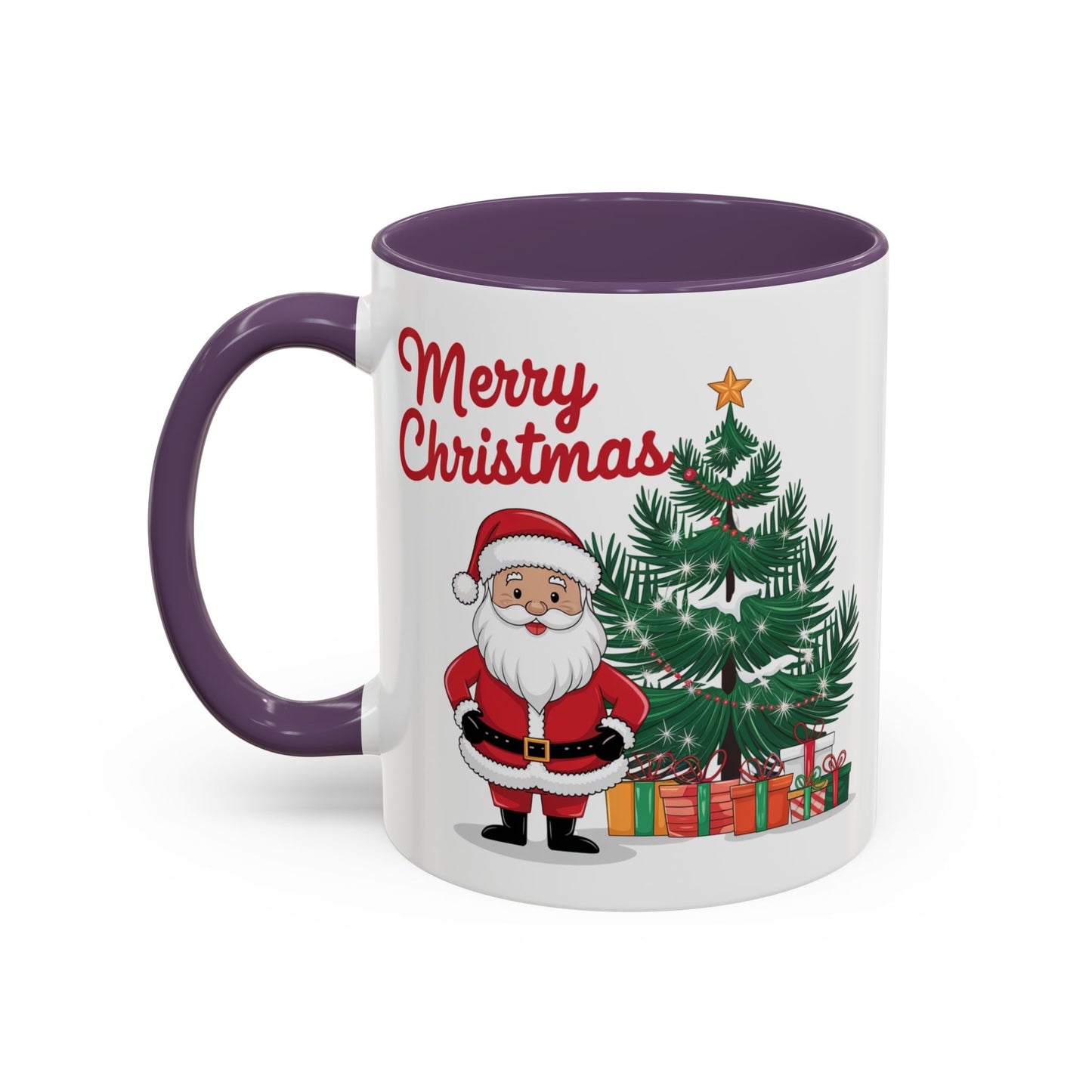 Christmas Mug - Merry Christmas Red Text Santa Tree Presents