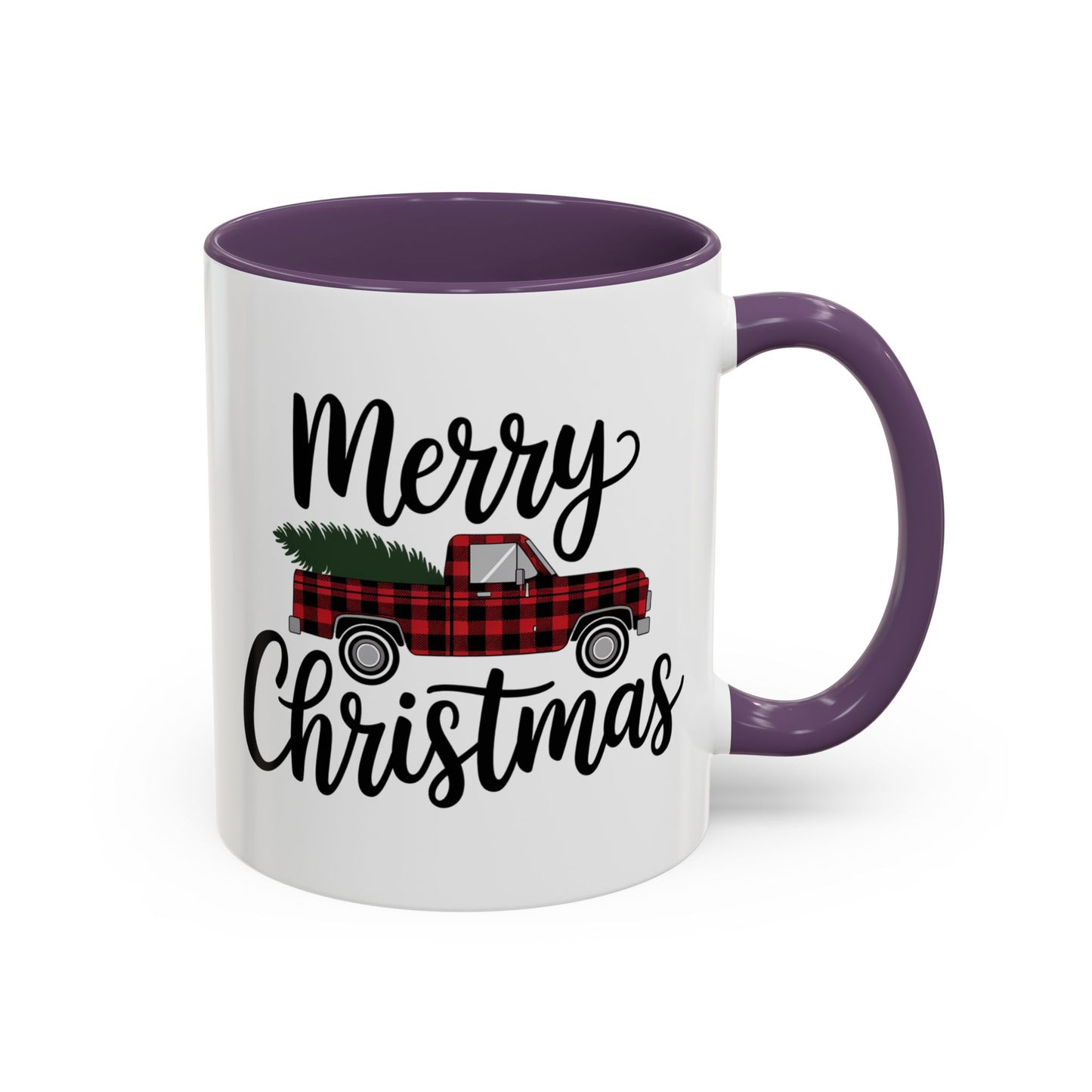Christmas Mug - Merry Christmas Black Text Tartan Truck