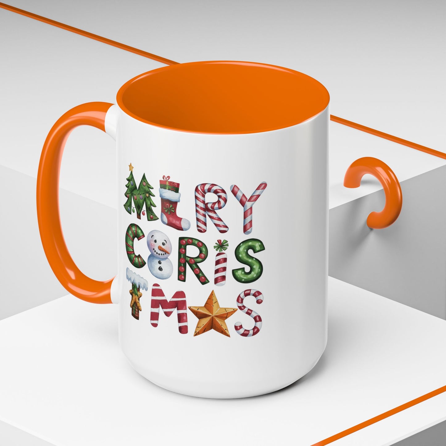 Christmas Mug - Merry Christmas Green Red & Gold Patterned Text