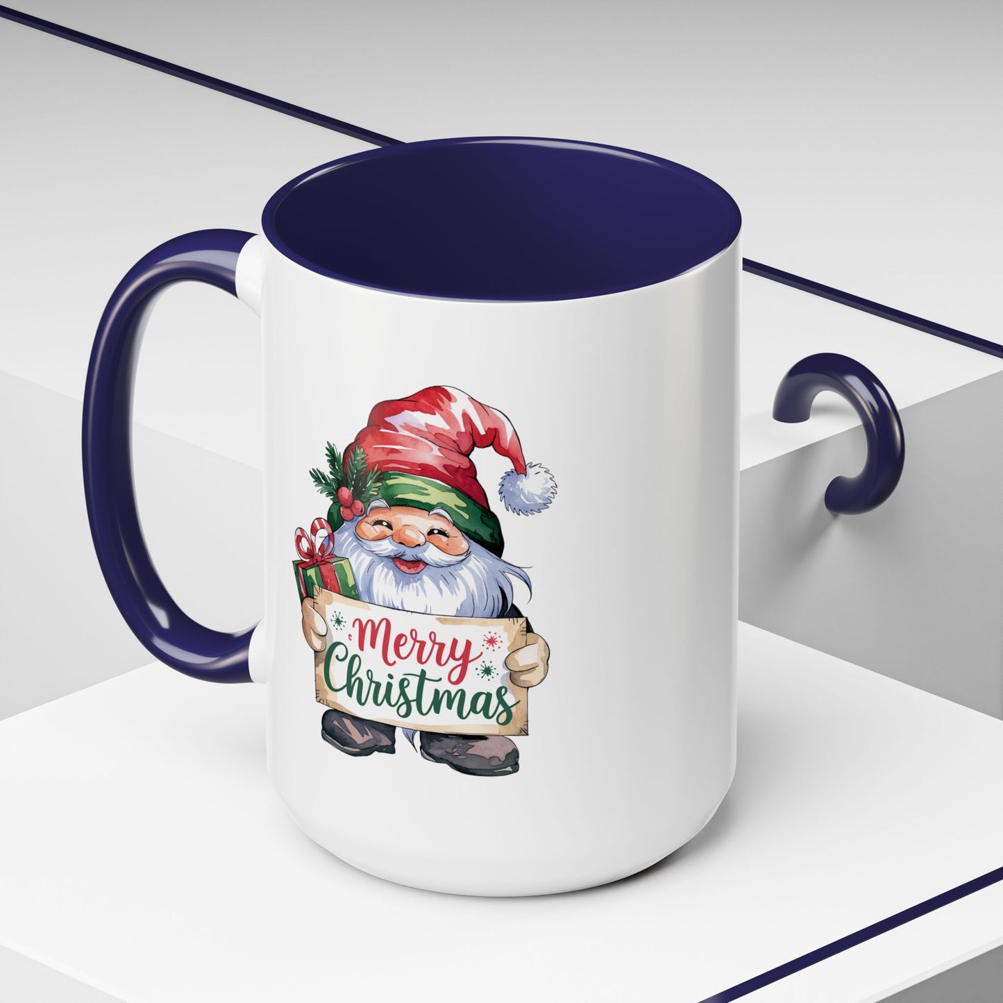 Christmas Mug - Merry Christmas Red & Green Text Gnome Present