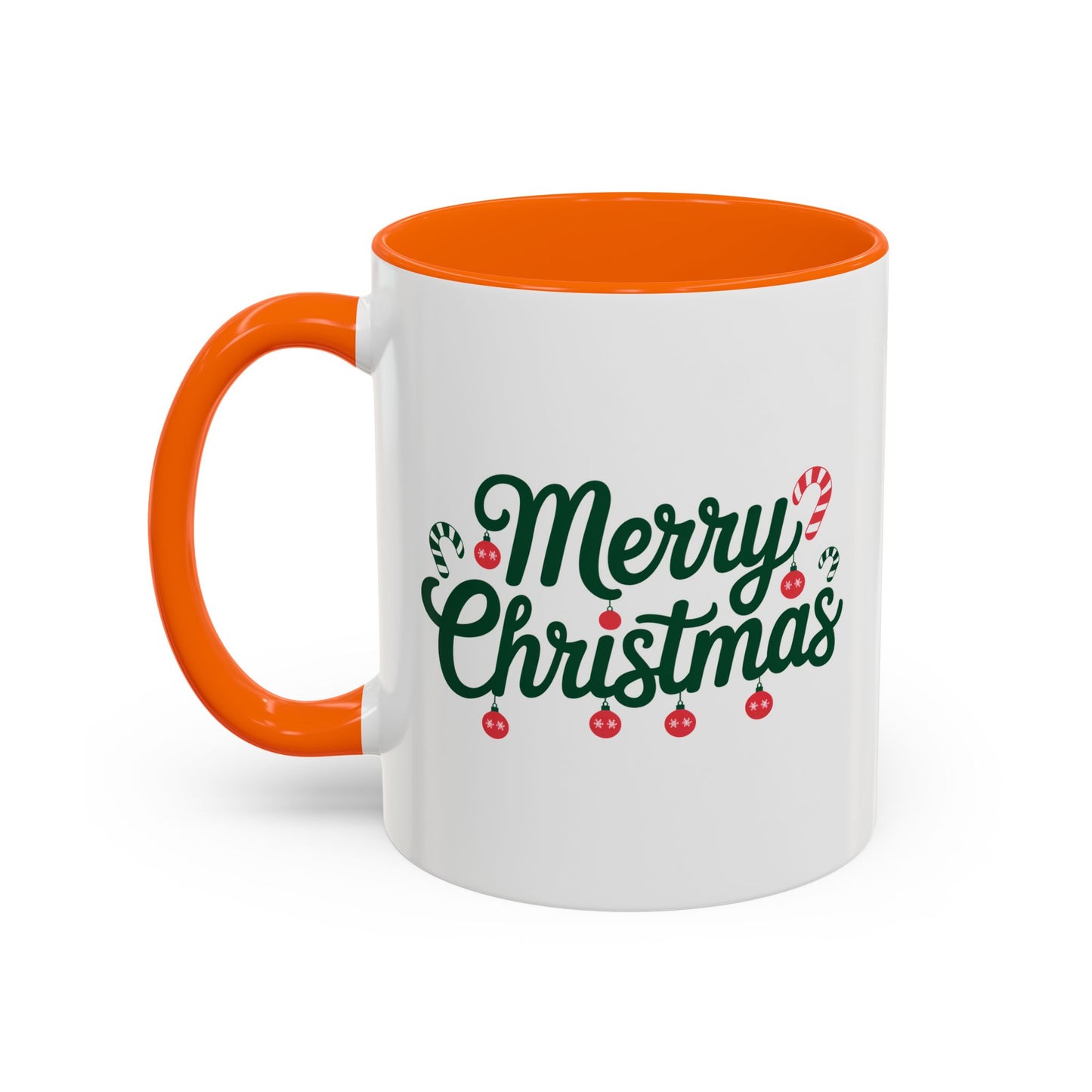Christmas Mug - Merry Christmas Green Text Ornaments Candy Canes