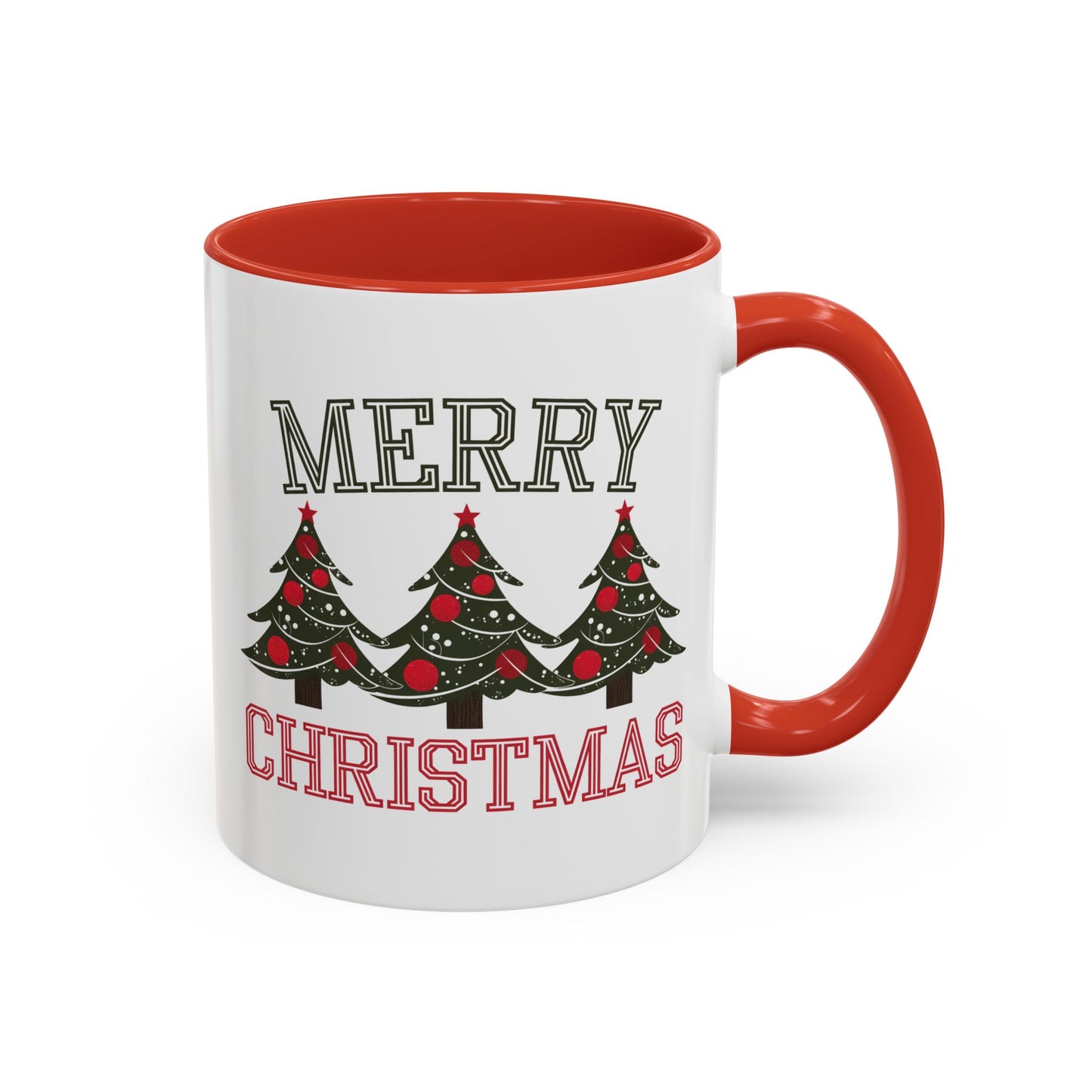 Christmas Mug - Merry Christmas Green & Red Text Decorative Trees