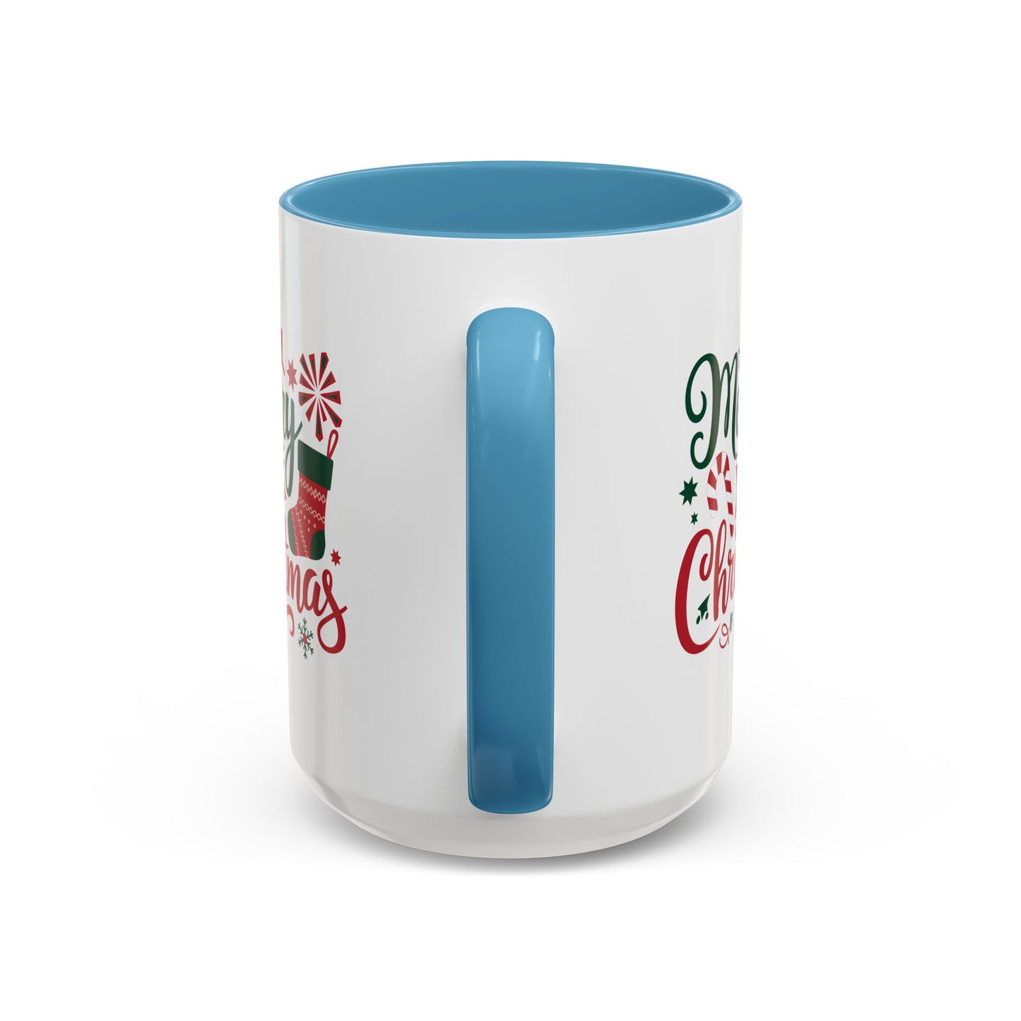 Christmas Mug - Merry Christmas Green & Red Text Star Candy Cane Stocking Snowflake
