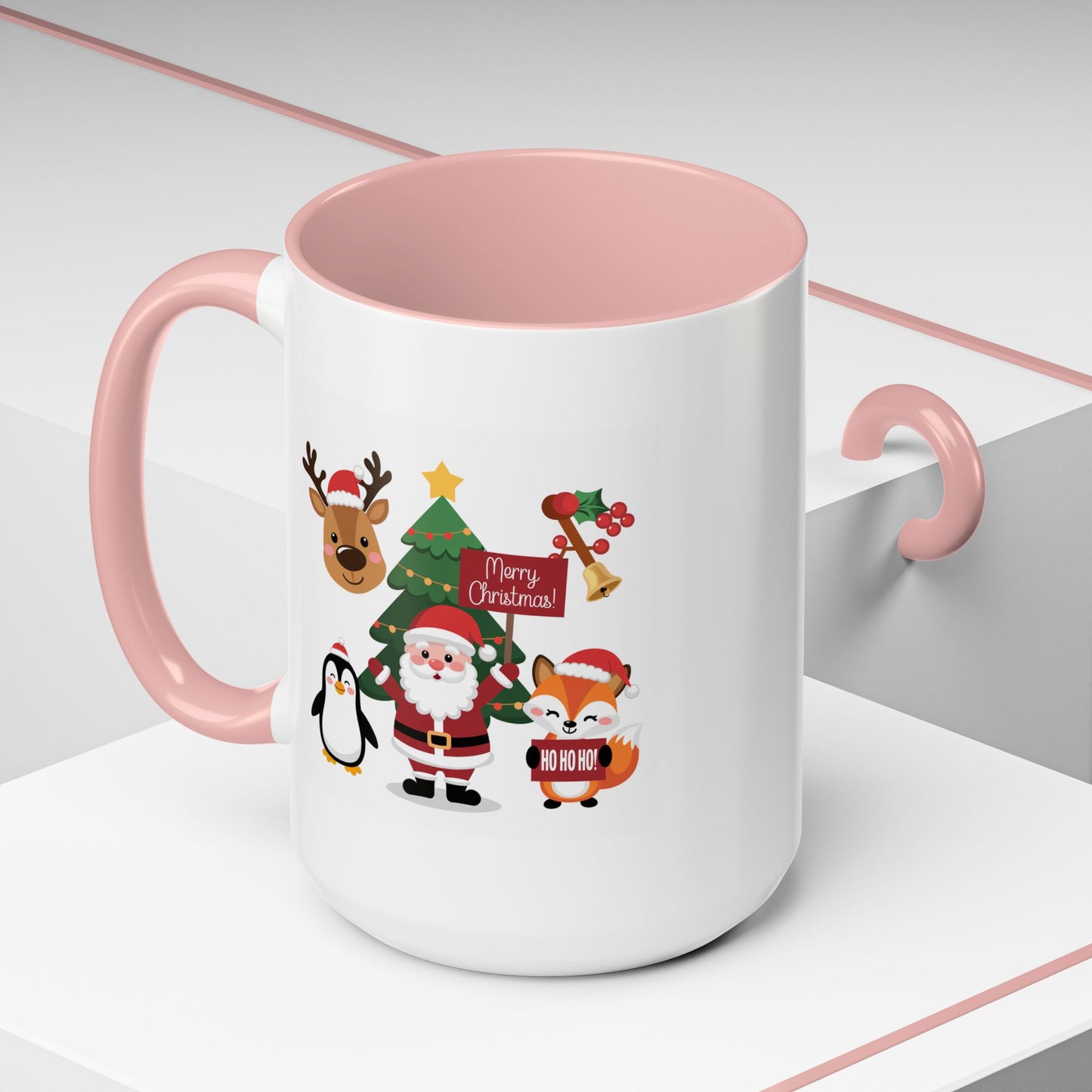 Christmas - Merry Christmas White Text Santa Reindeer Penguin Fox