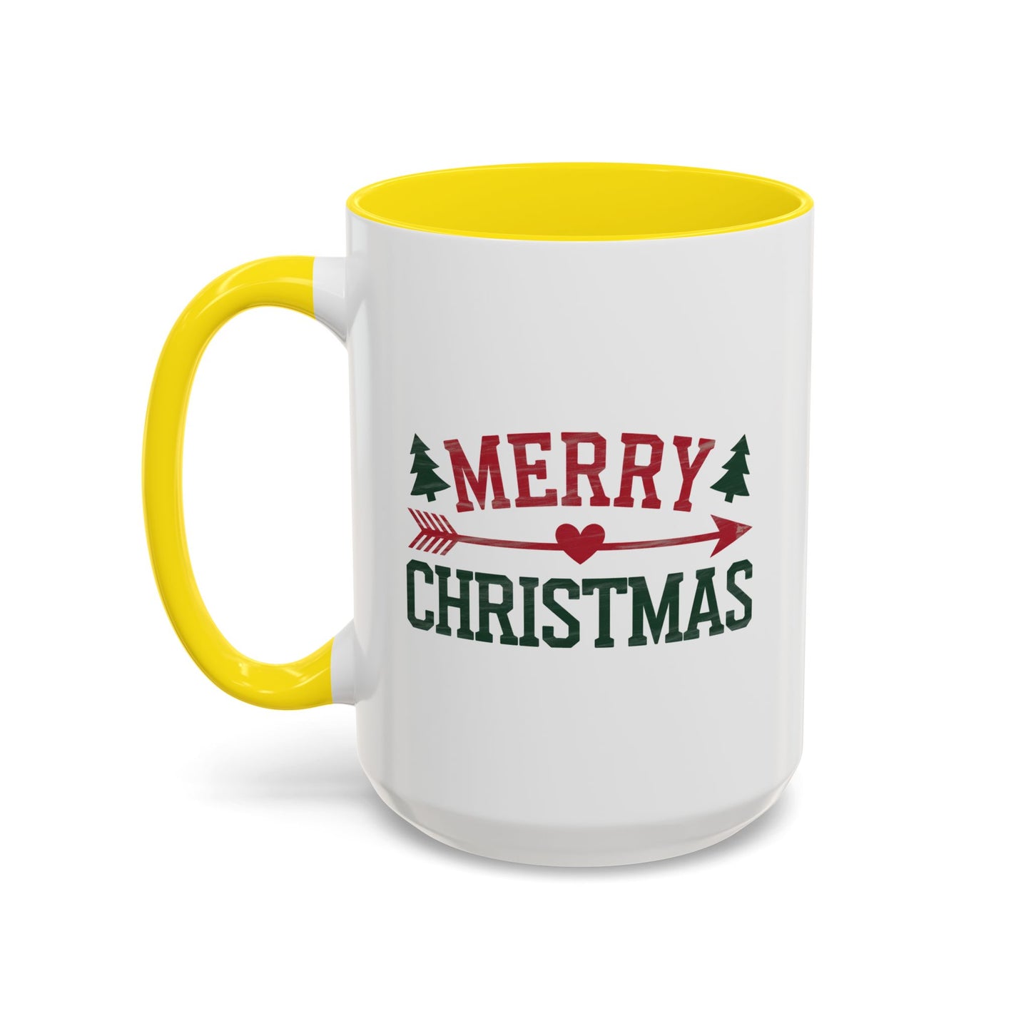 Christmas Mug - Merry Christmas Red & Green Text Heart Arrow Trees