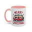 Christmas Mug - Merry Christmas Maroon Text Camper Trees Snowflakes