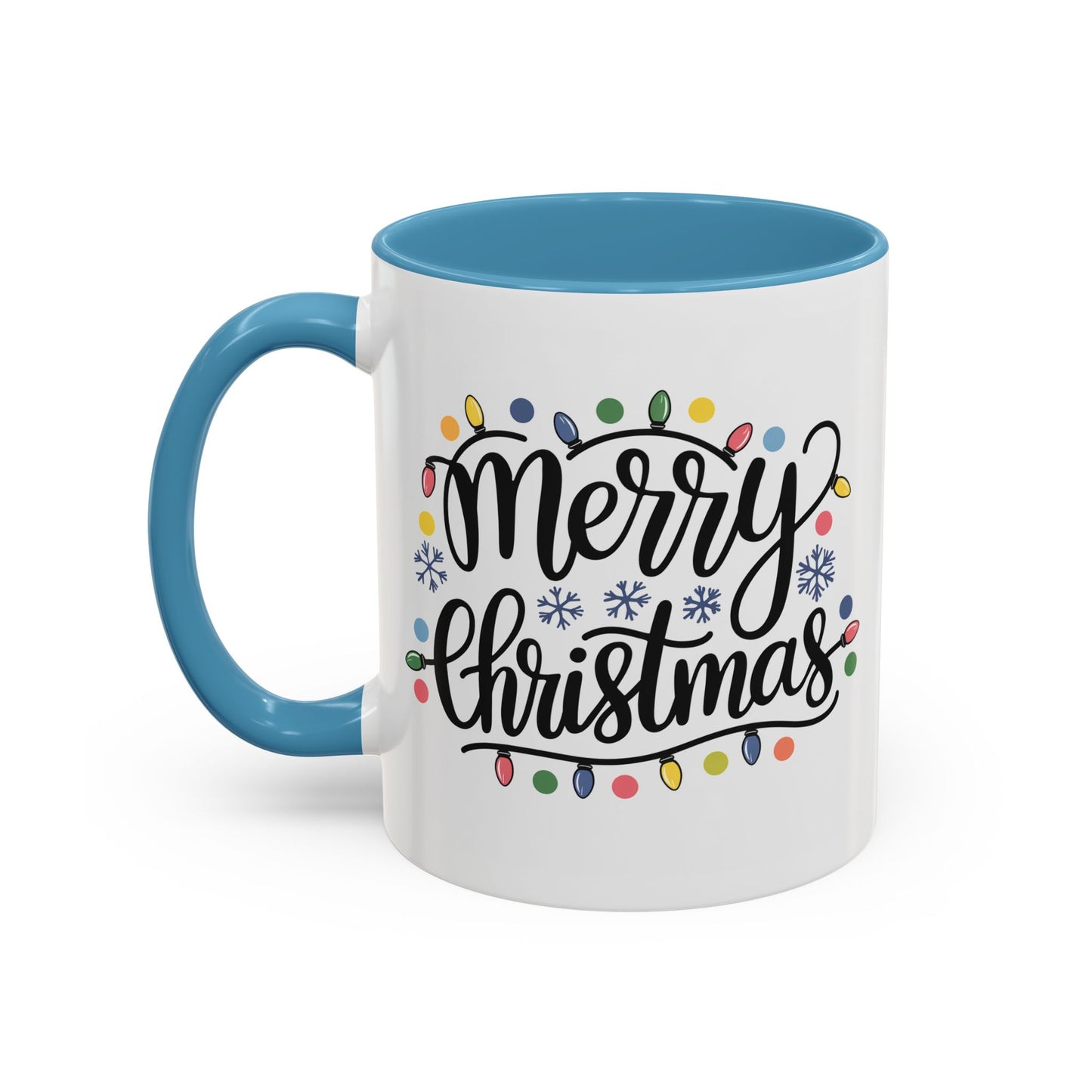 Christmas Mug - Merry Christmas Black Text Colored Lights