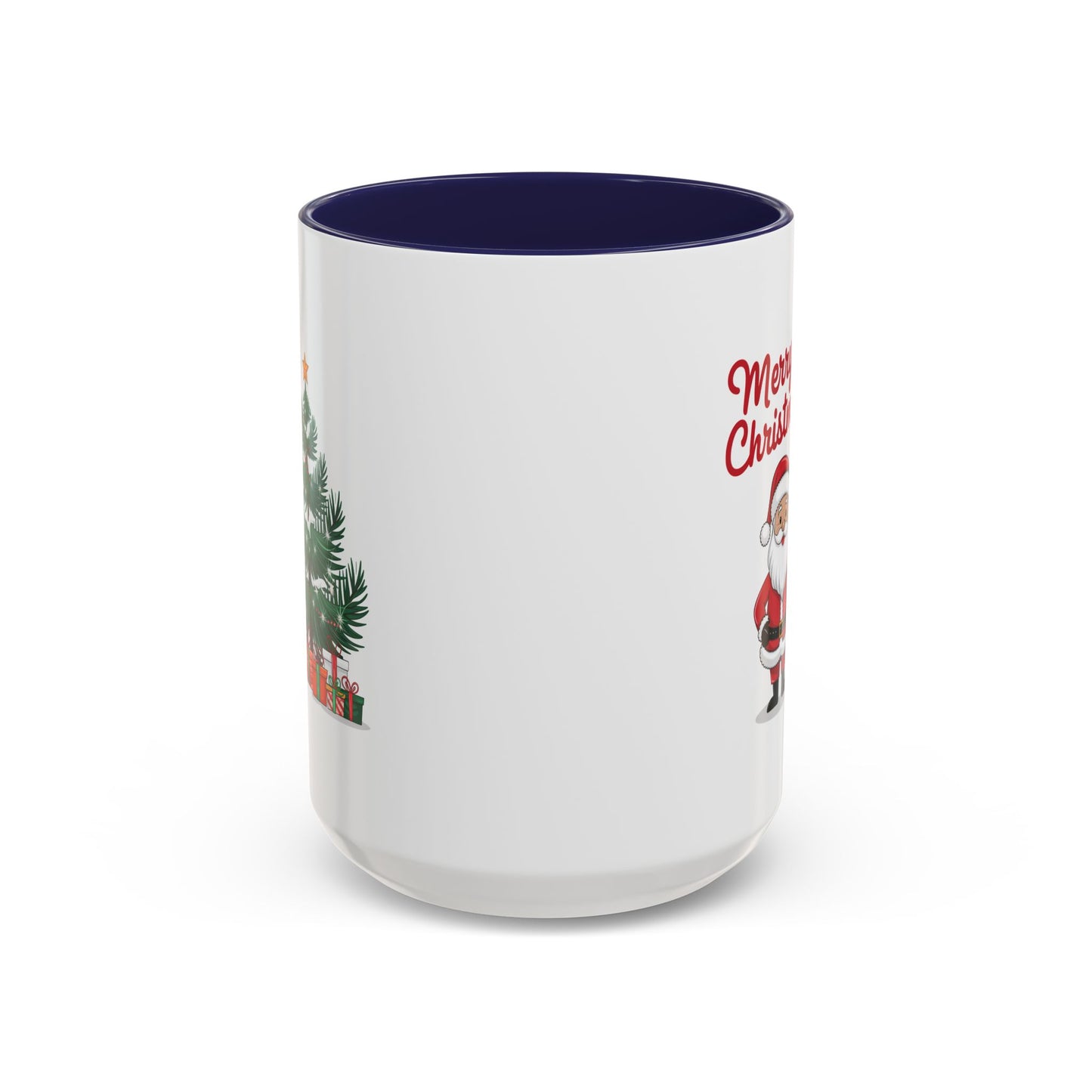 Christmas Mug - Merry Christmas Red Text Santa Tree Presents