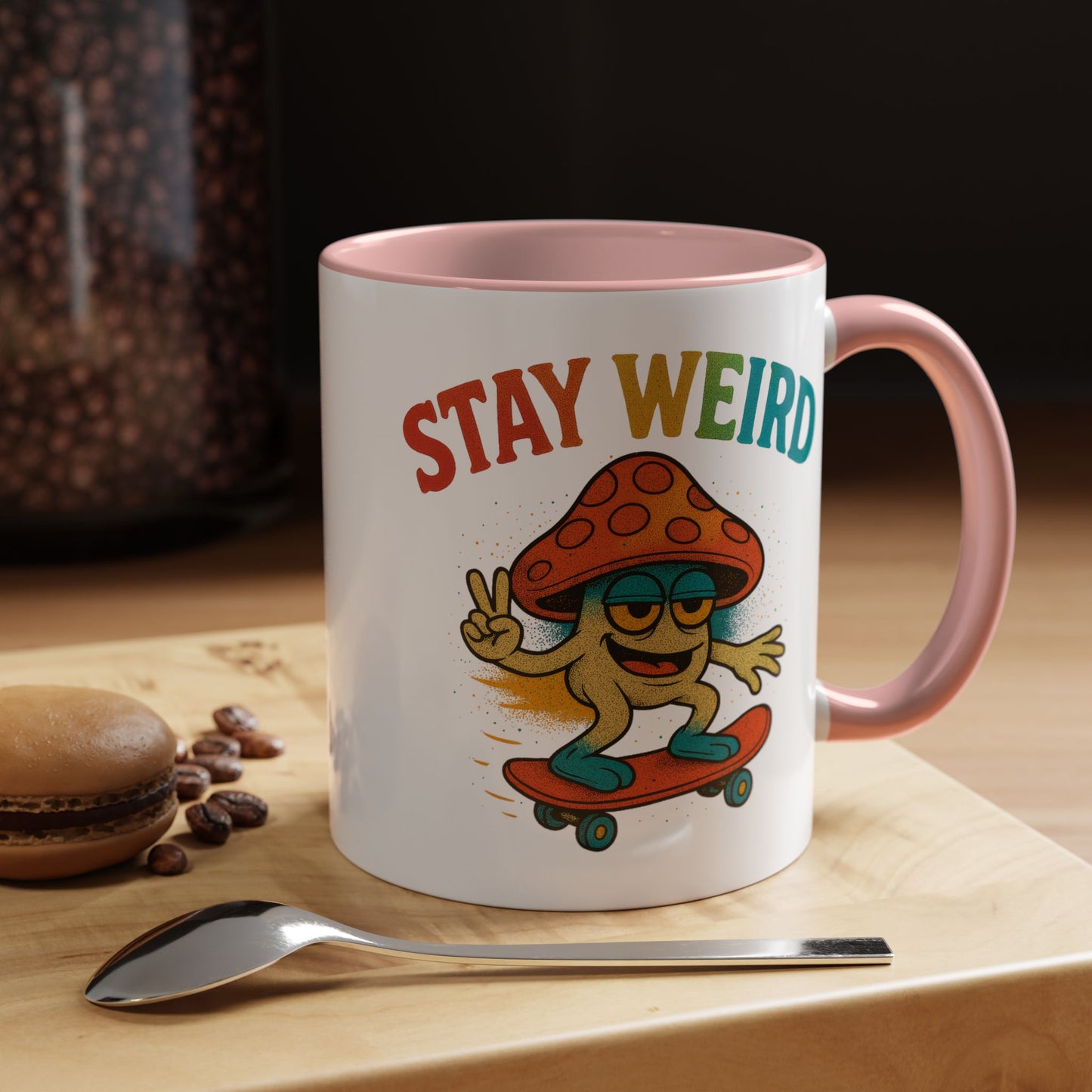 Humor Mug - Stay Weird Mushroom Skateboard
