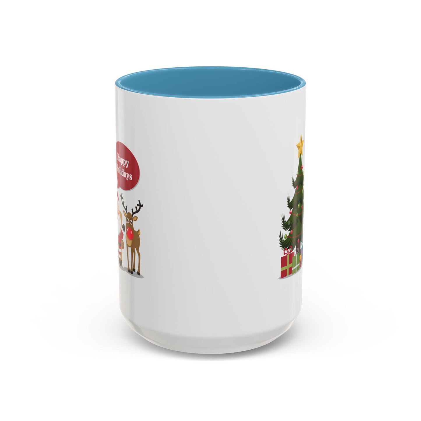 Christmas Mug - Happy Holidays Callout Santa Tree Presents Reindeer