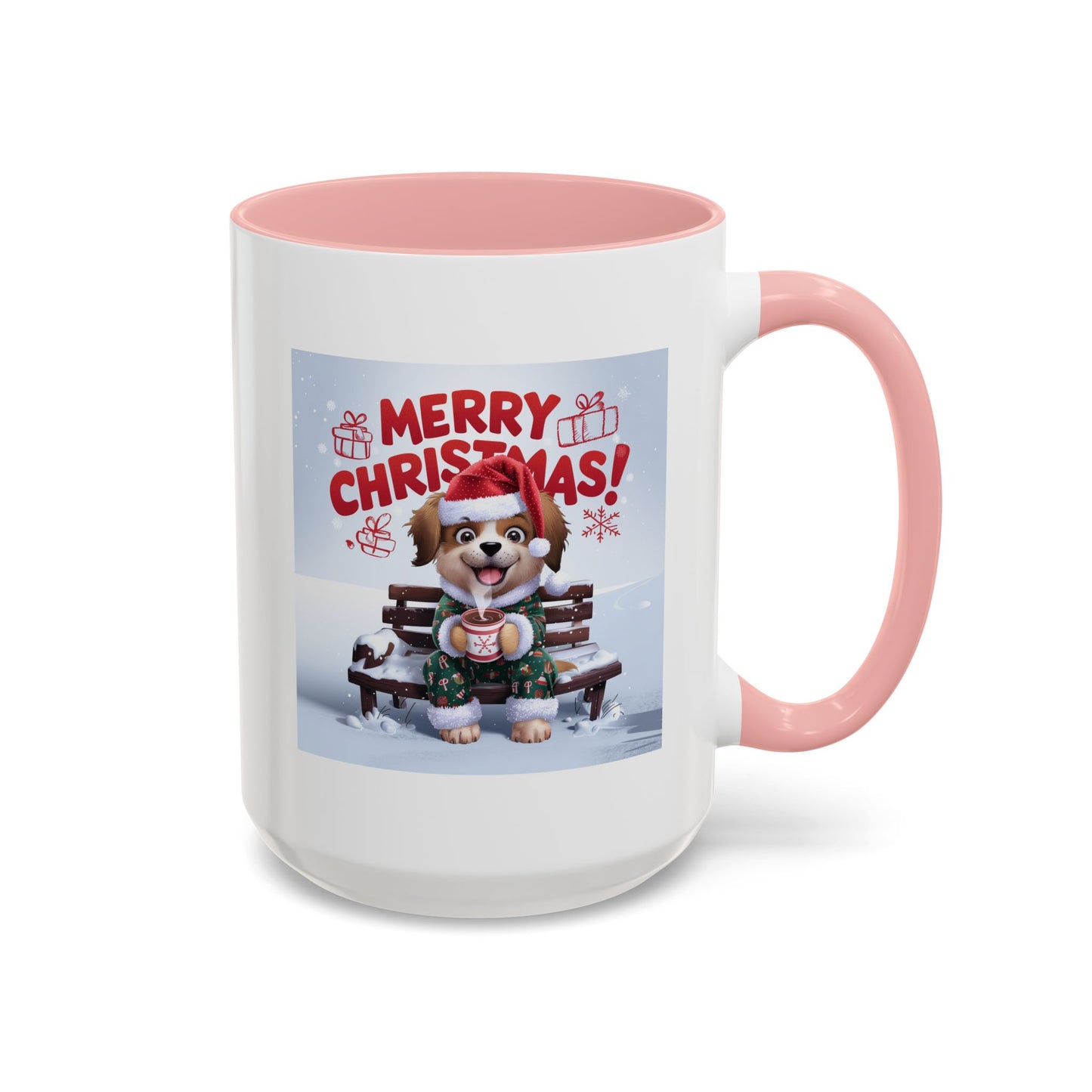 Christmas Mug - Merry Christmas Red Text Puppy Green Top 2