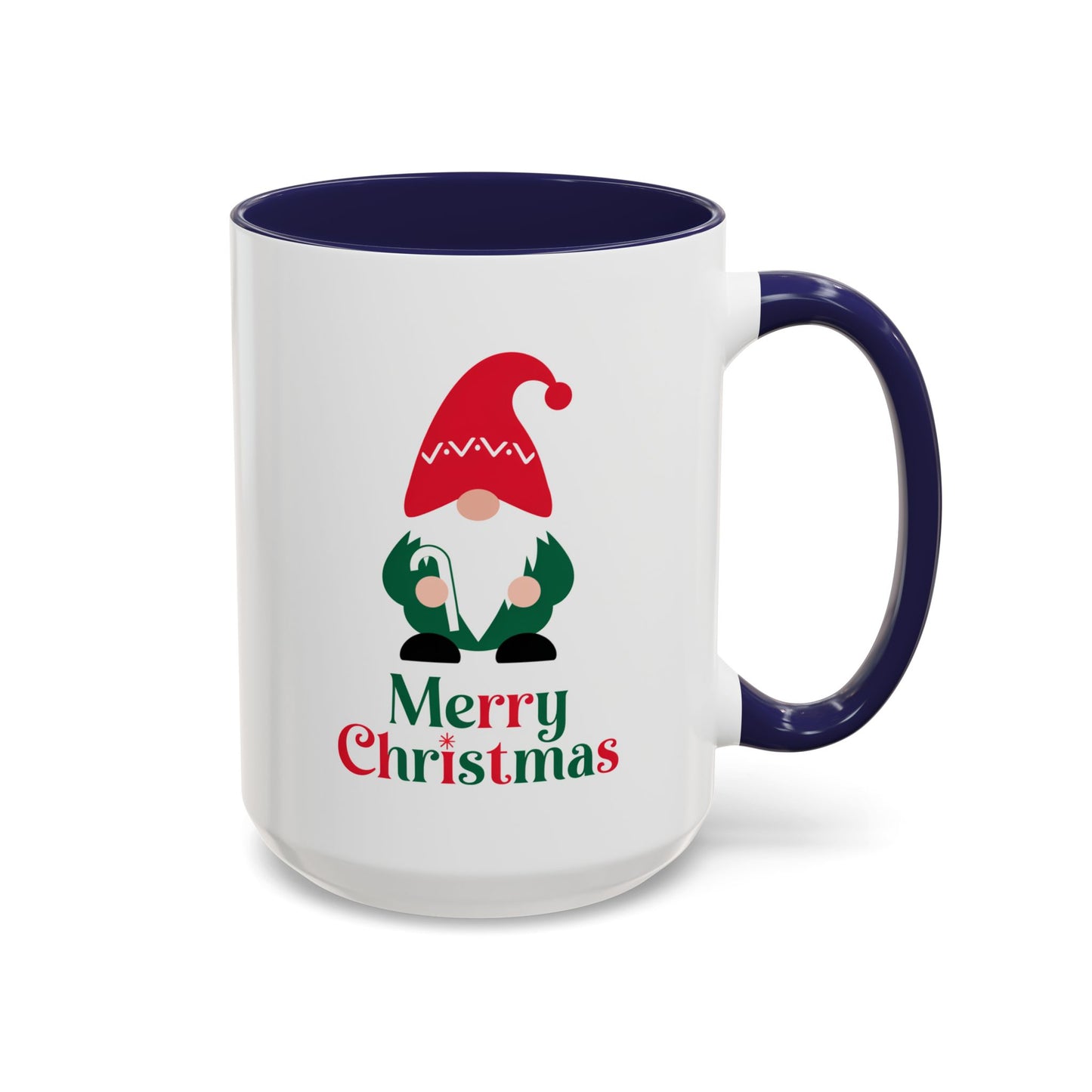 Christmas Mug - Merry Christmas Green & Red Text Gnome Candy Cane